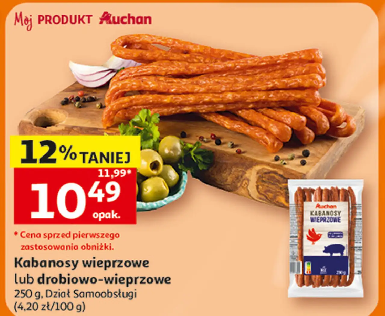 Kabanosy drobiowo-wieprzowe Auchan Różnorodne (Logo Czerwone)