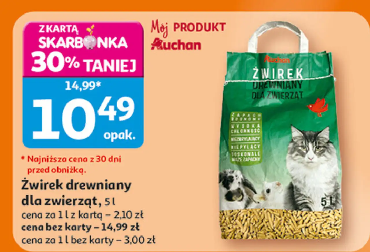 Żwirek drewniany zapach sosnowy Auchan Na Co Dzień (Logo Zielone)
