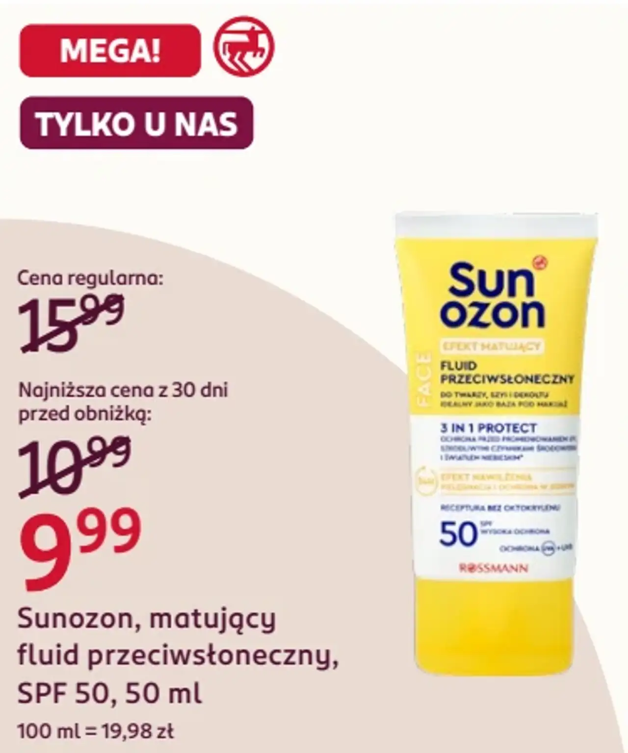 Sunozon, matujący fluid przeciwsłoneczny, SPF 50, 50 ml