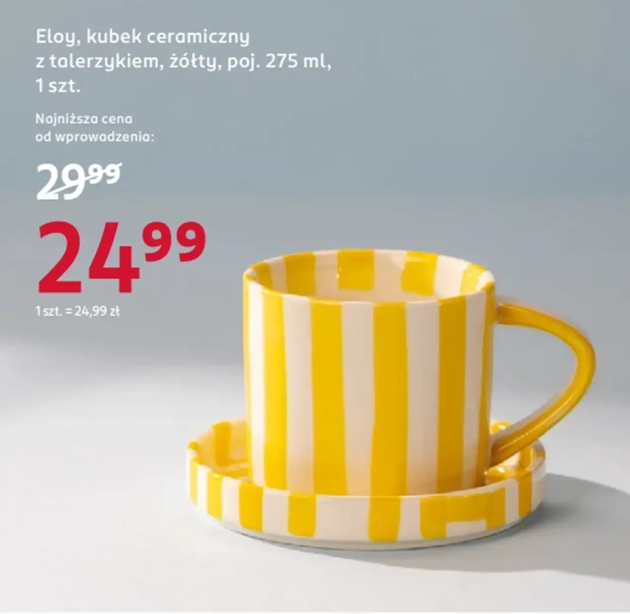 Eloy, kubek ceramiczny z talerzykiem, żółty, poj. 275 ml