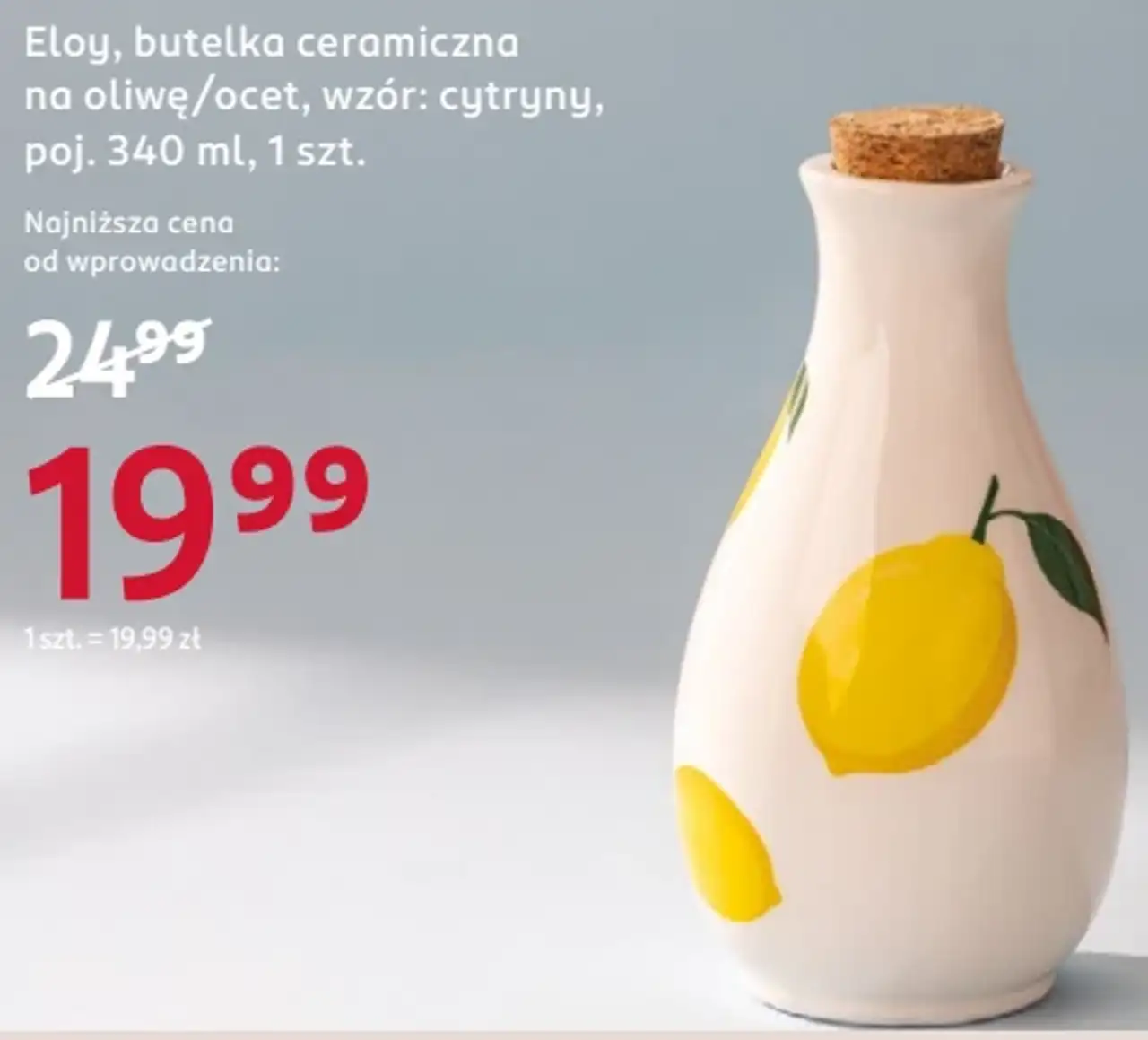 Eloy, butelka ceramiczna na oliwę/ocet, wzór: cytryny, poj. 340 ml