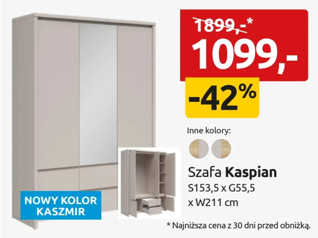Szafa Kaspian S153,5 x G55,5 x W211 cm