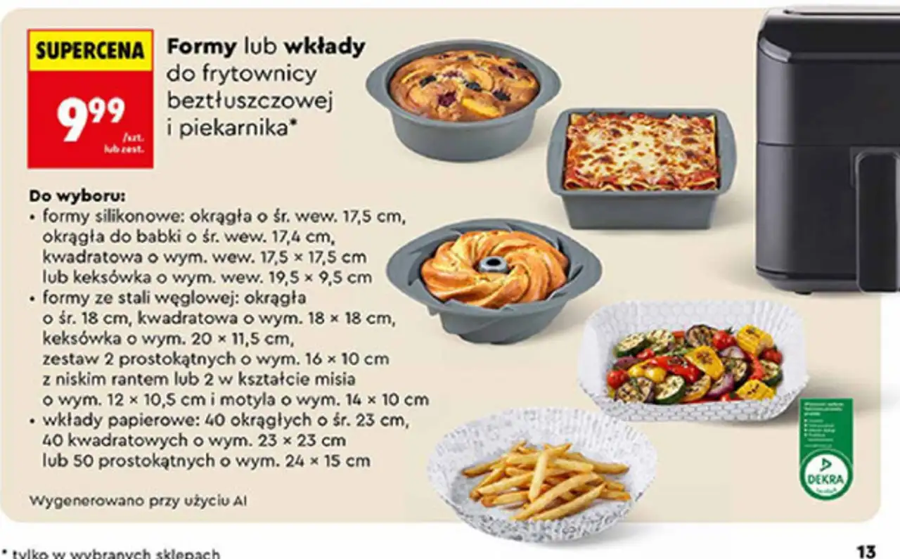 Formy lub wkłady do frytownicy beztłuszczowej i piekarnika