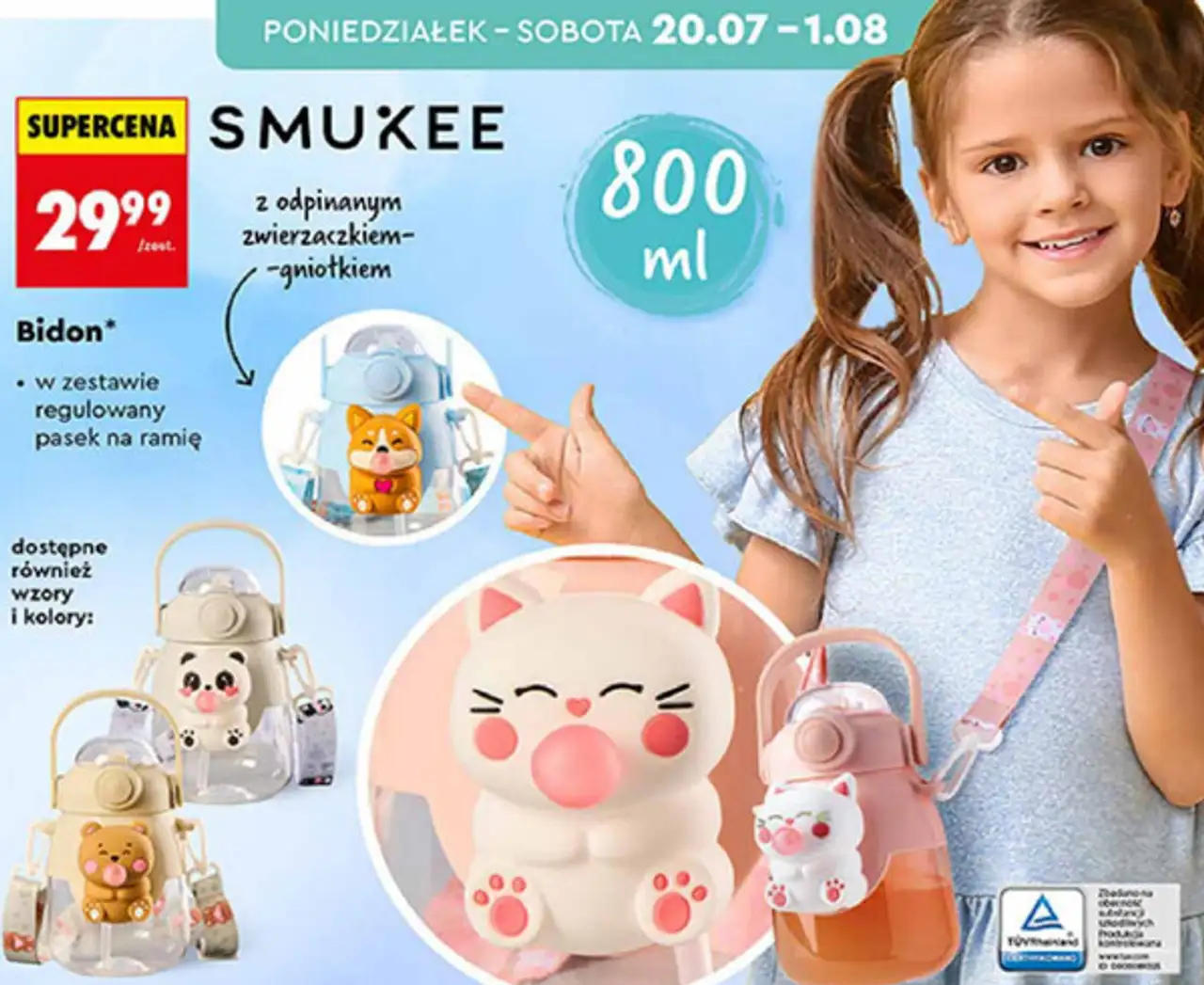 Smukee Bidon z odpinanym zwierzaczkiem-gniotkiem 800 ml