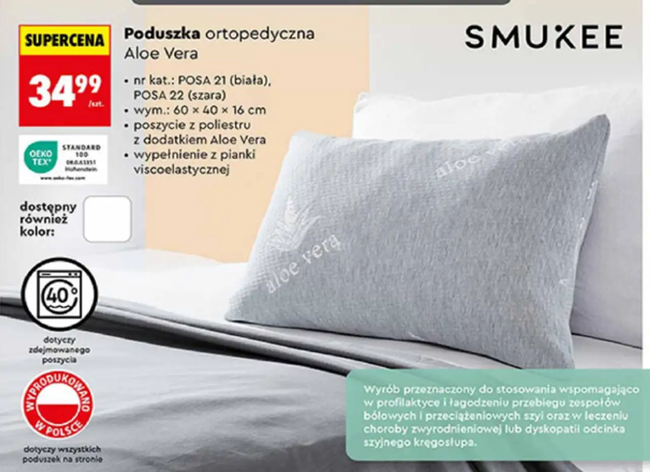 Poduszka ortopedyczna Aloe Vera Smukee