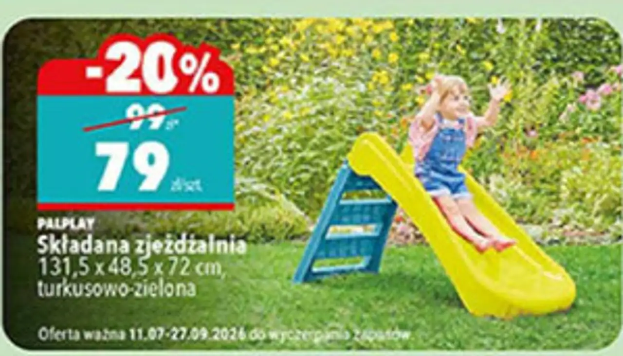 Palplay Składana zjeżdżalnia 131,5 x 48,5 x 72 cm, turkusowo-zielona