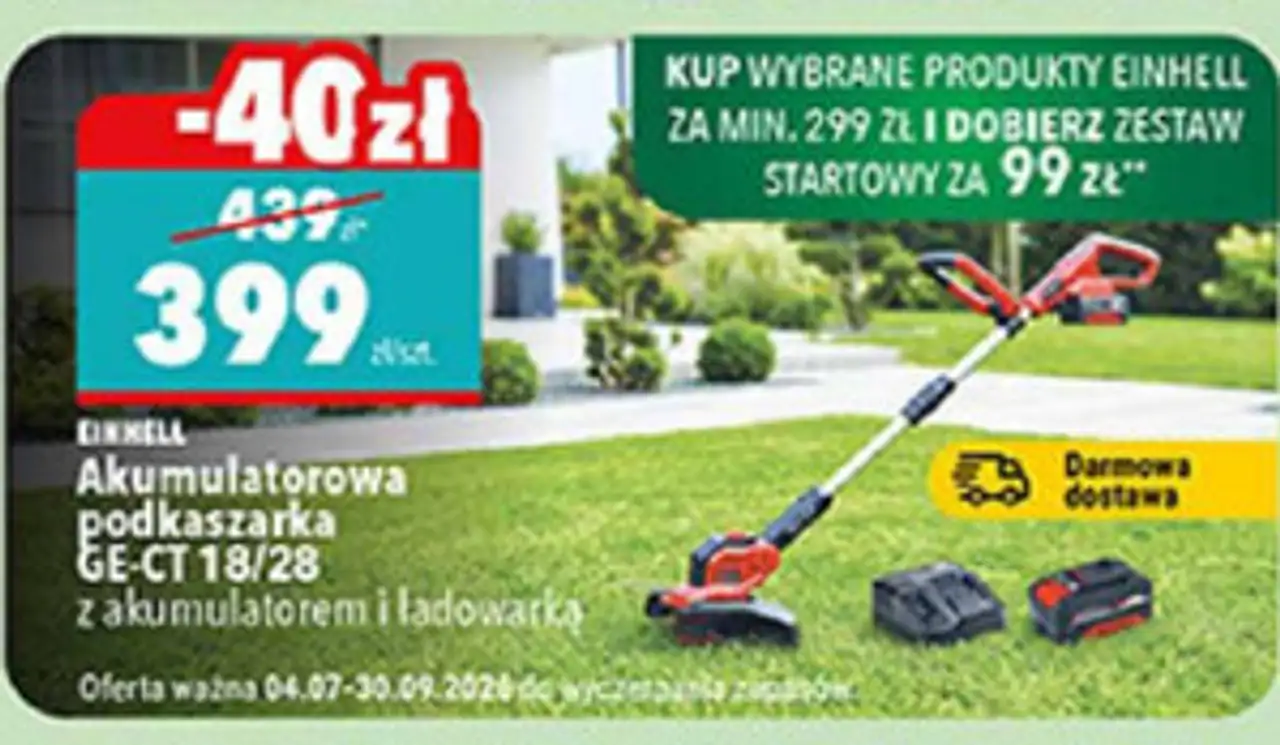 Einhell Akumulatorowa podkaszarka GE-CT 18/28 z akumulatorem i ładowarką