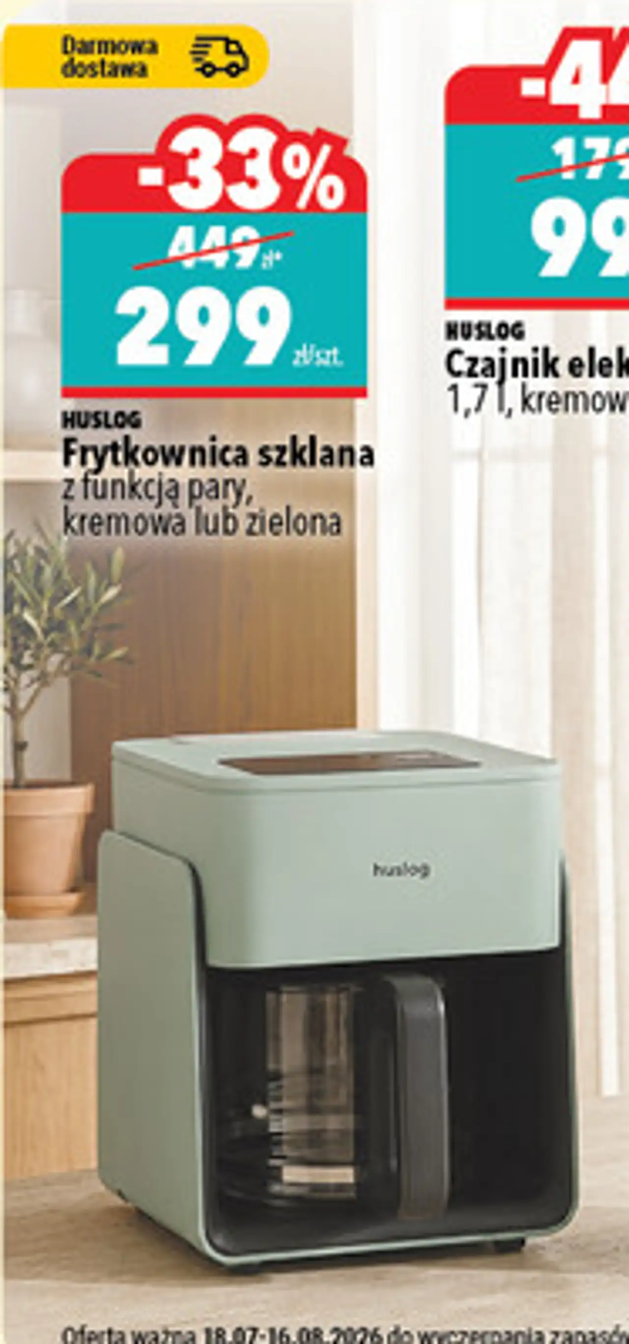 Huslog Frytkownica szklana z funkcją pary, kremowa lub zielona