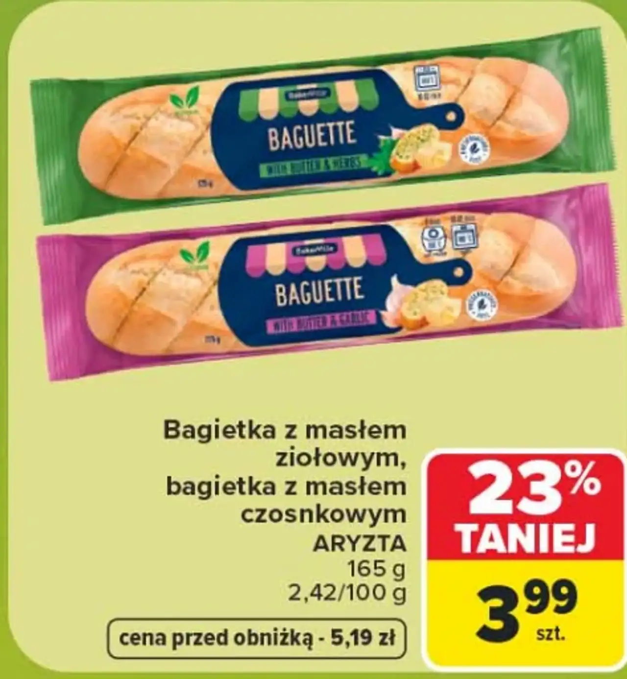 Bagietka z masłem ziołowym, bagietka z masłem czosnkowym Aryzta