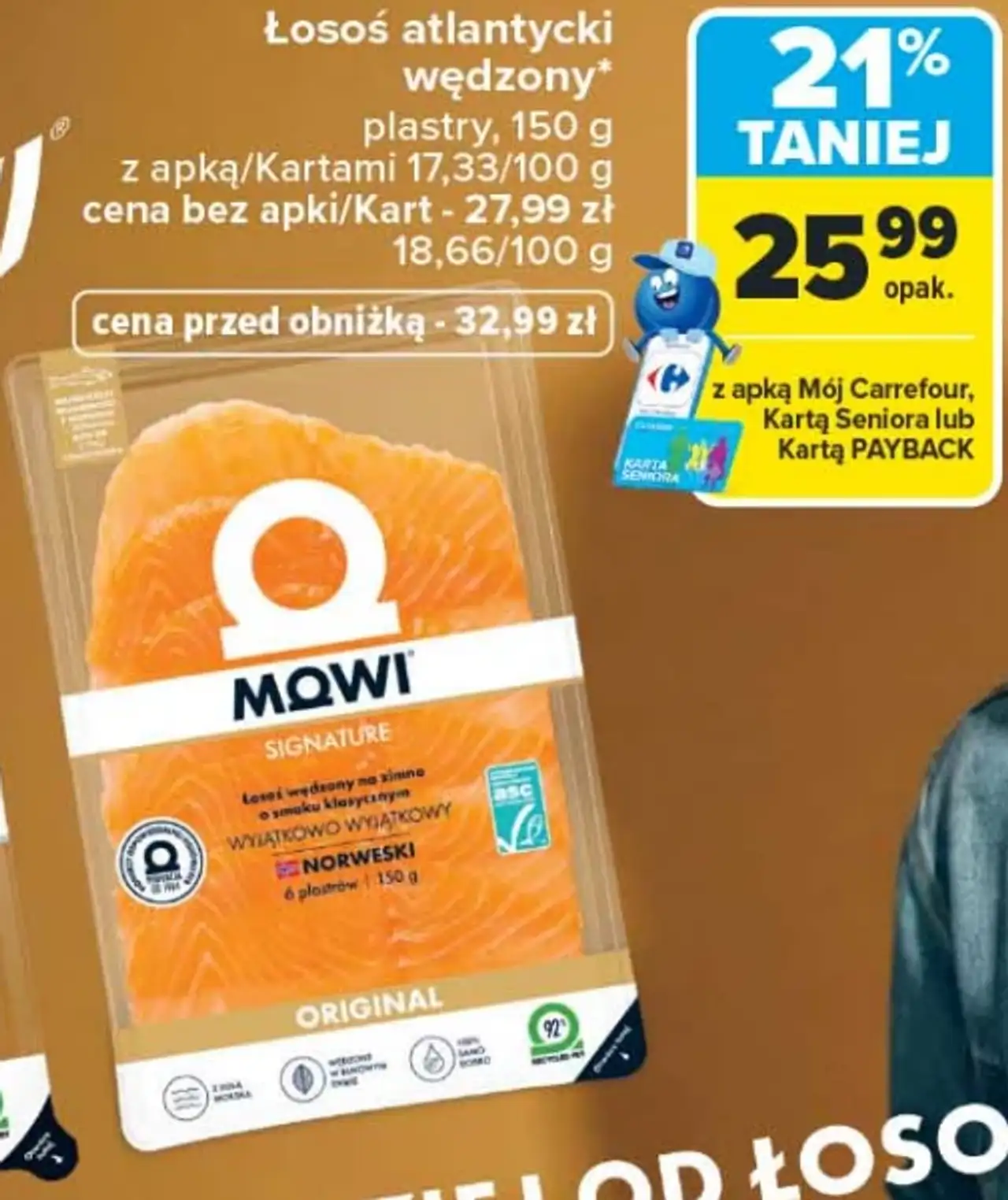 Łosoś atlantycki wędzony plastry Mowi