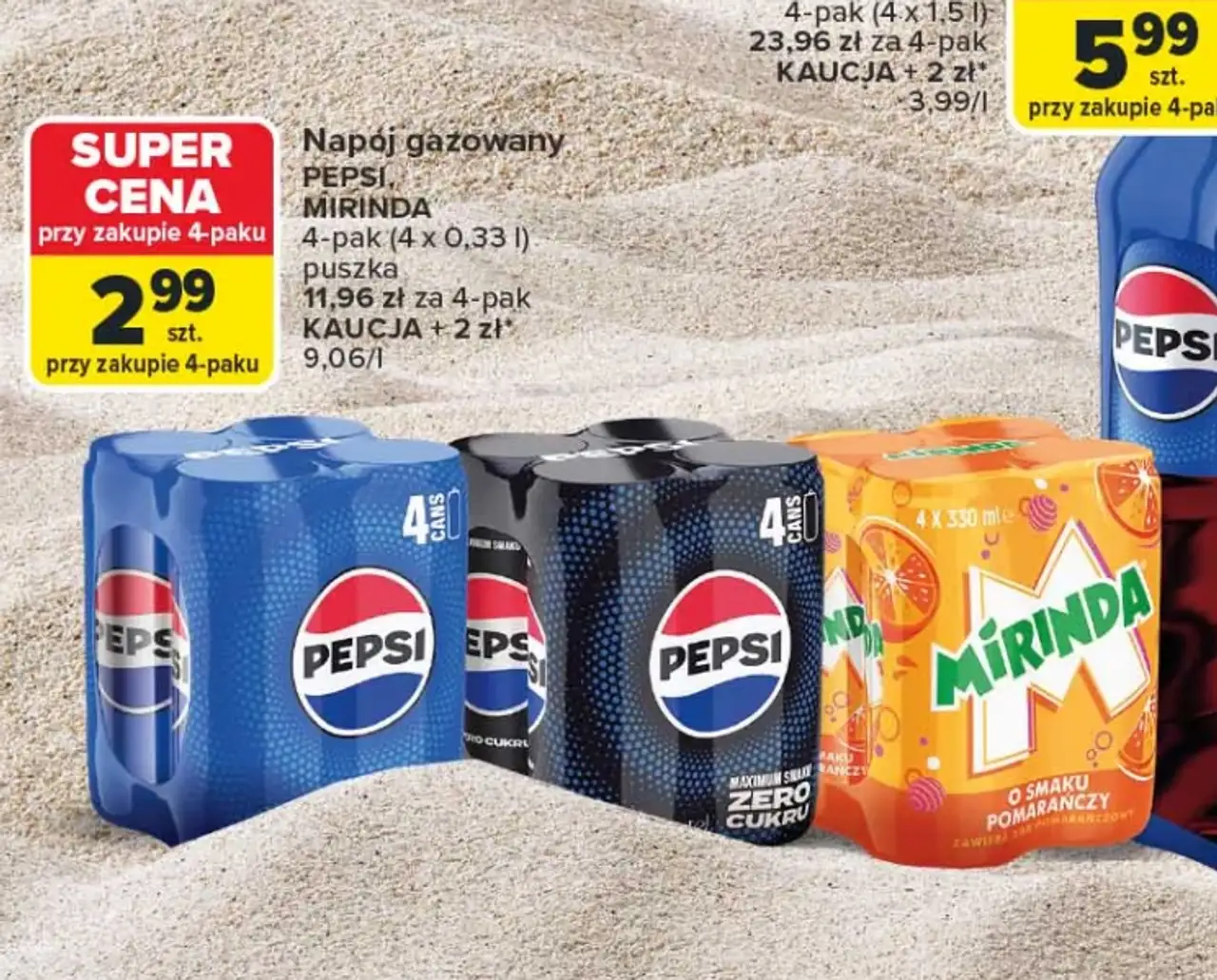 Napój gazowany Pepsi, Mirinda (4 x 0,33 l)