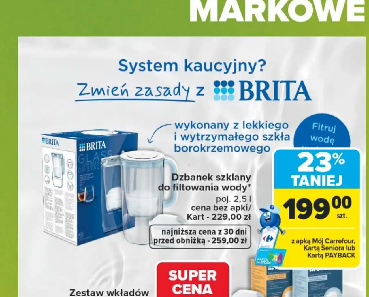 Dzbanek szklany do filtrowania wody Brita