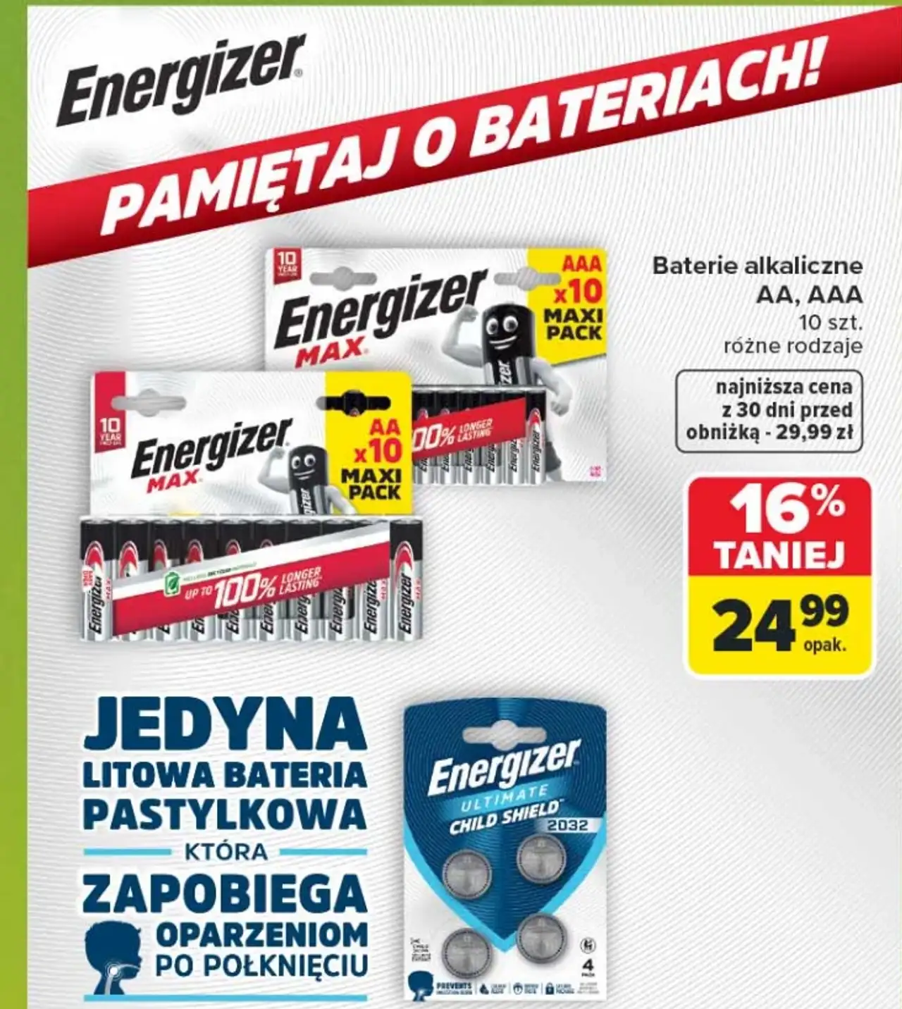 Baterie alkaliczne Energizer Max AA lub AAA