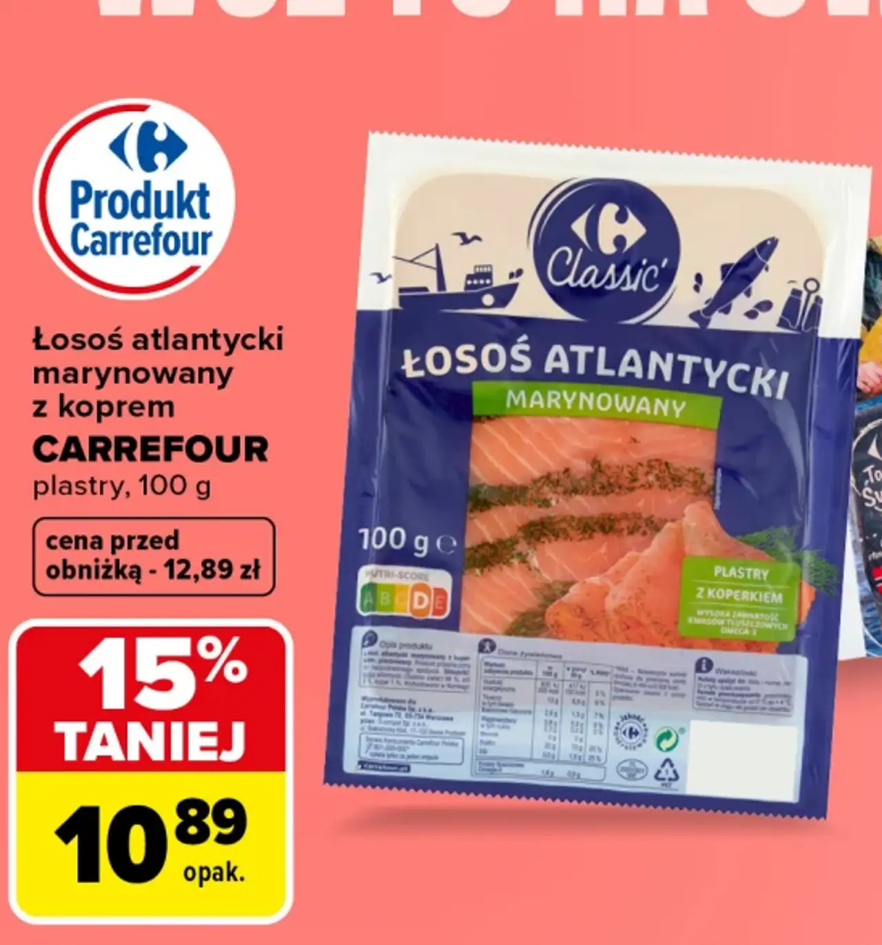 Łosoś atlantycki marynowany z koprem CARREFOUR plastry