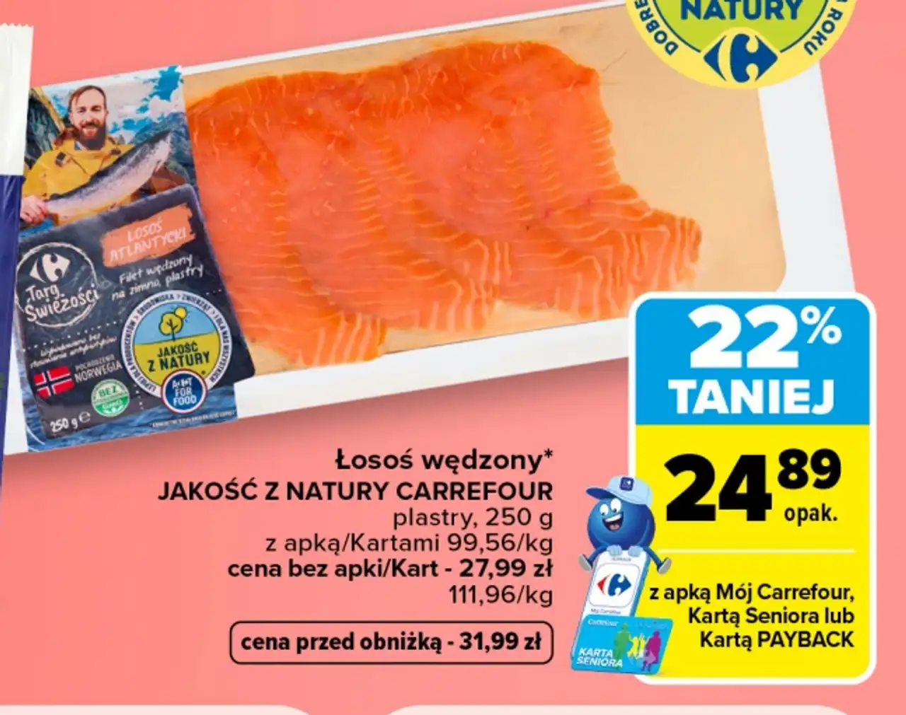 Łosoś wędzony JAKOŚĆ Z NATURY CARREFOUR plastry