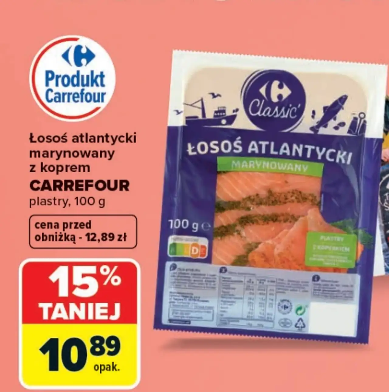 Łosoś atlantycki marynowany z koprem CARREFOUR Classic plastry