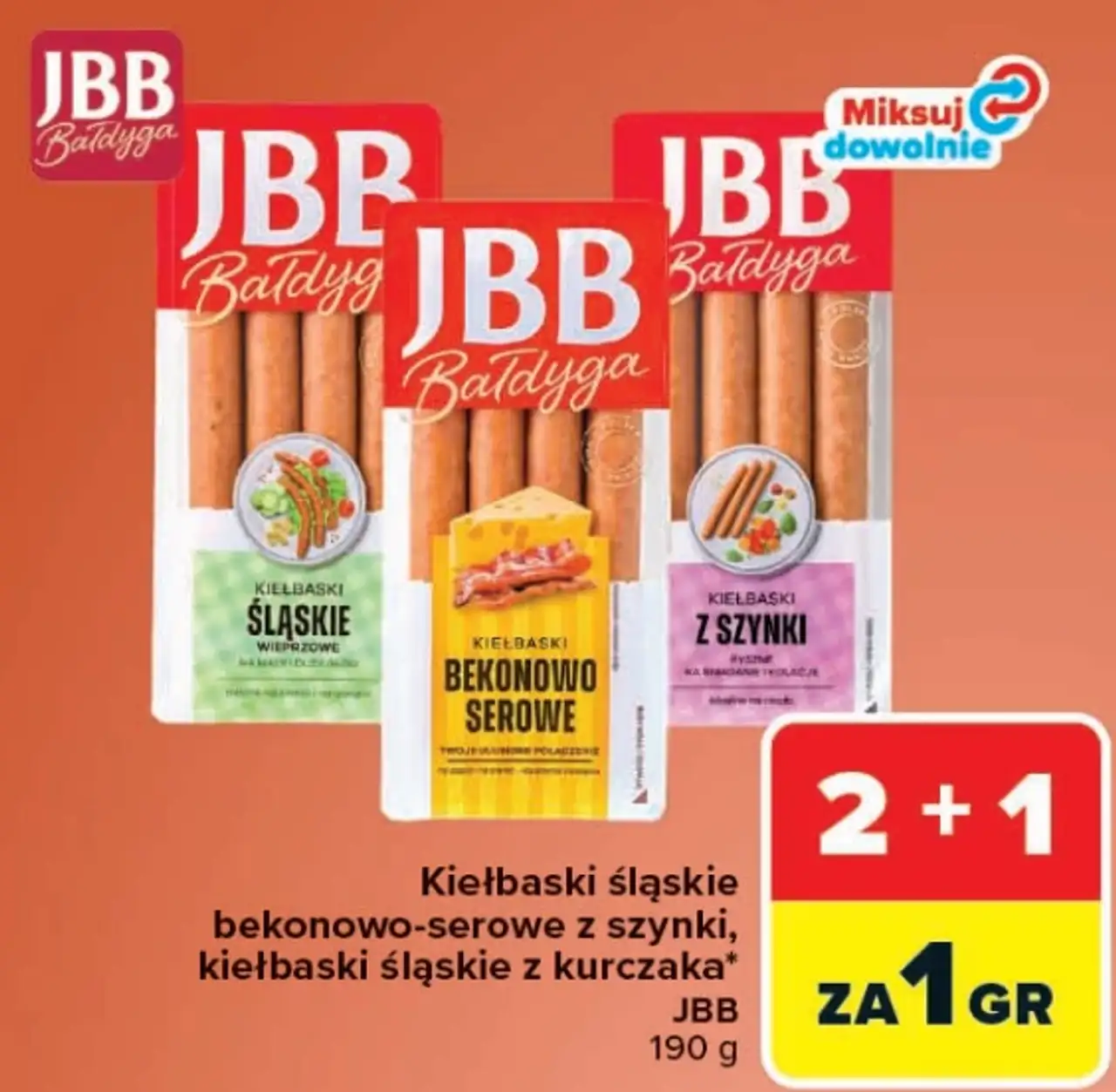 JBB Bałdyga Kiełbaski śląskie bekonowo-serowe, z szynki, śląskie z kurczaka