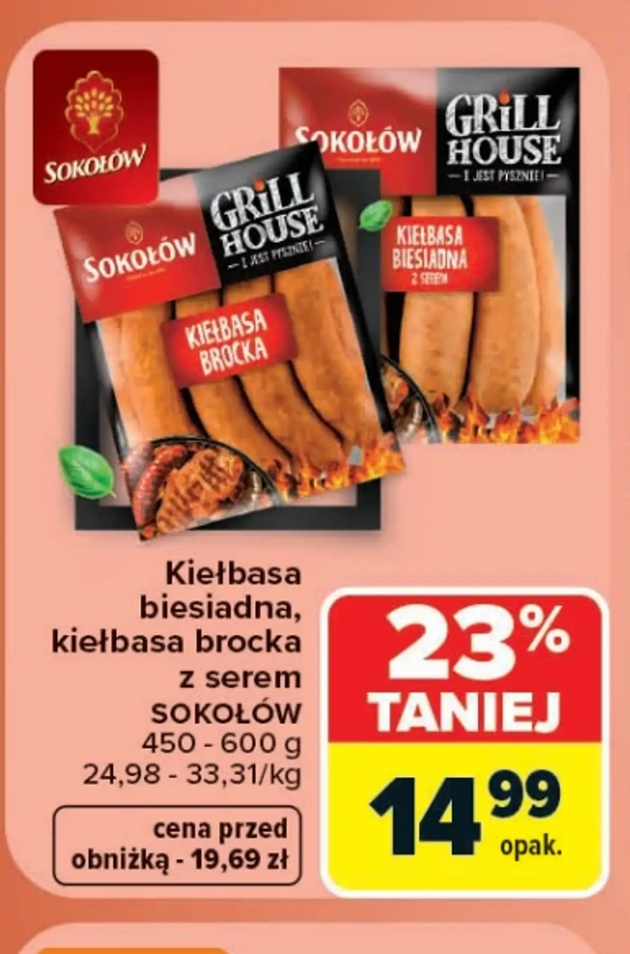 Kiełbasa biesiadna, kiełbasa brocka z serem Sokołów