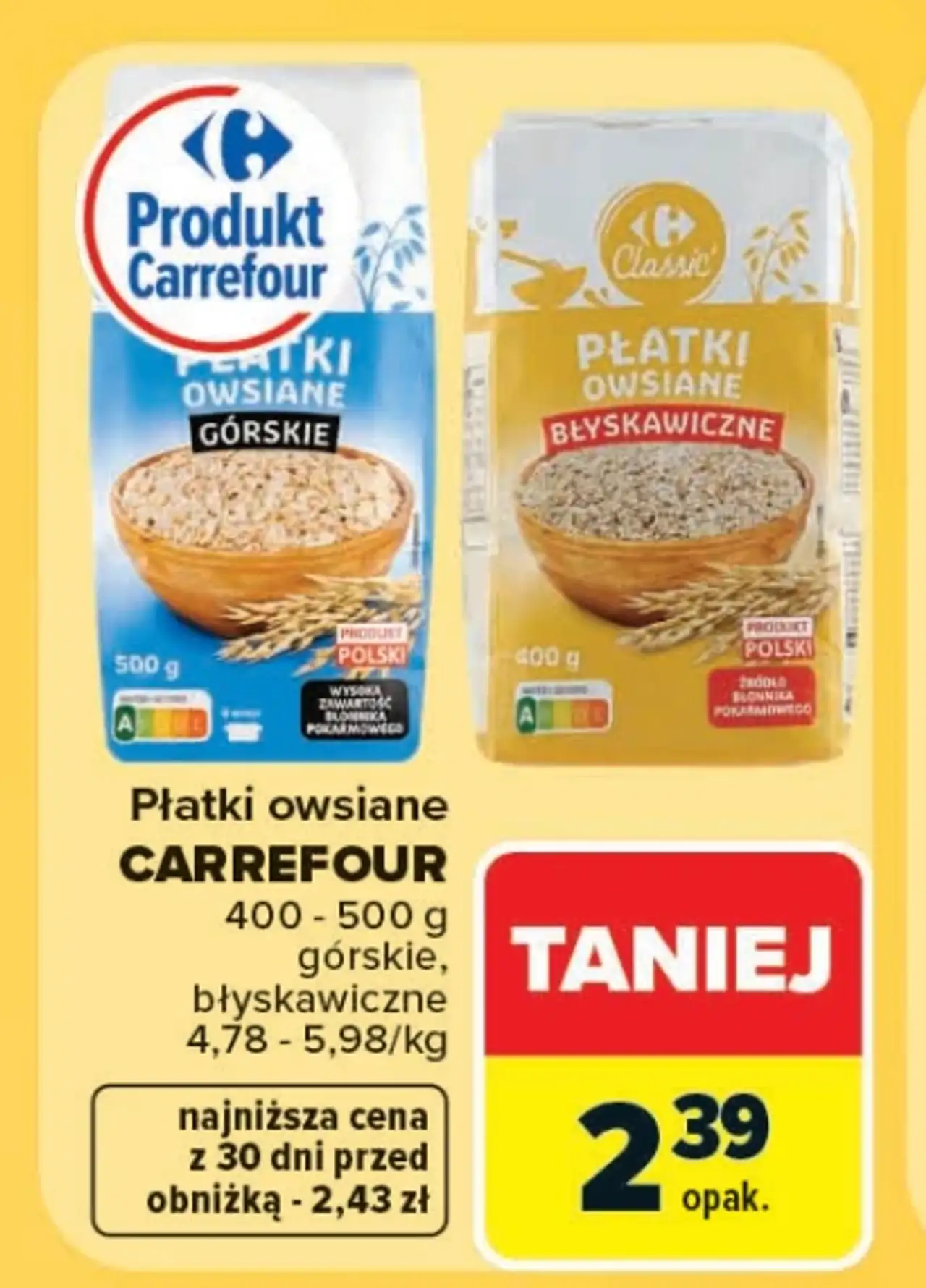 Płatki owsiane CARREFOUR górskie, błyskawiczne