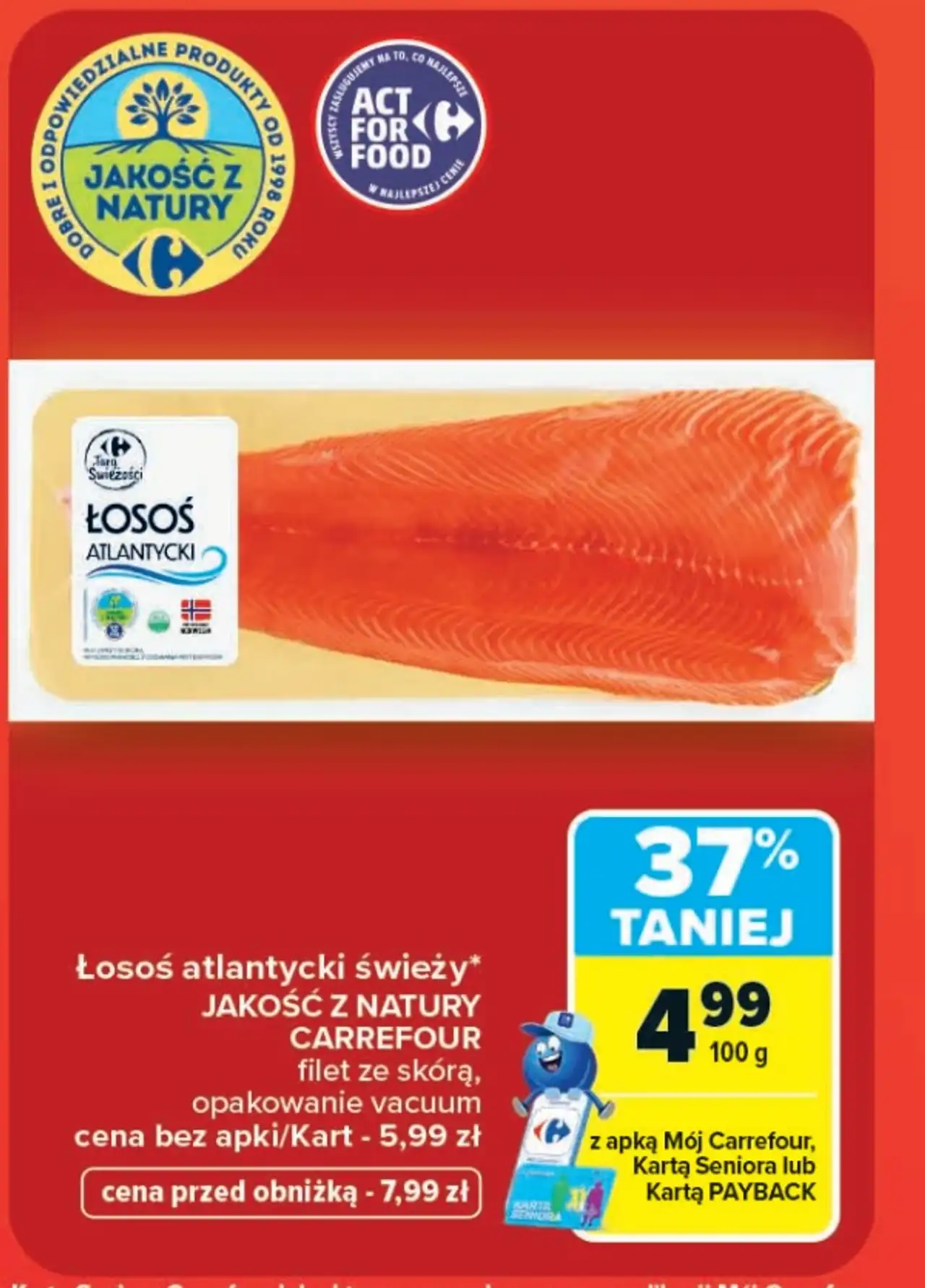 Łosoś atlantycki świeży Jakość z Natury Carrefour filet ze skórą