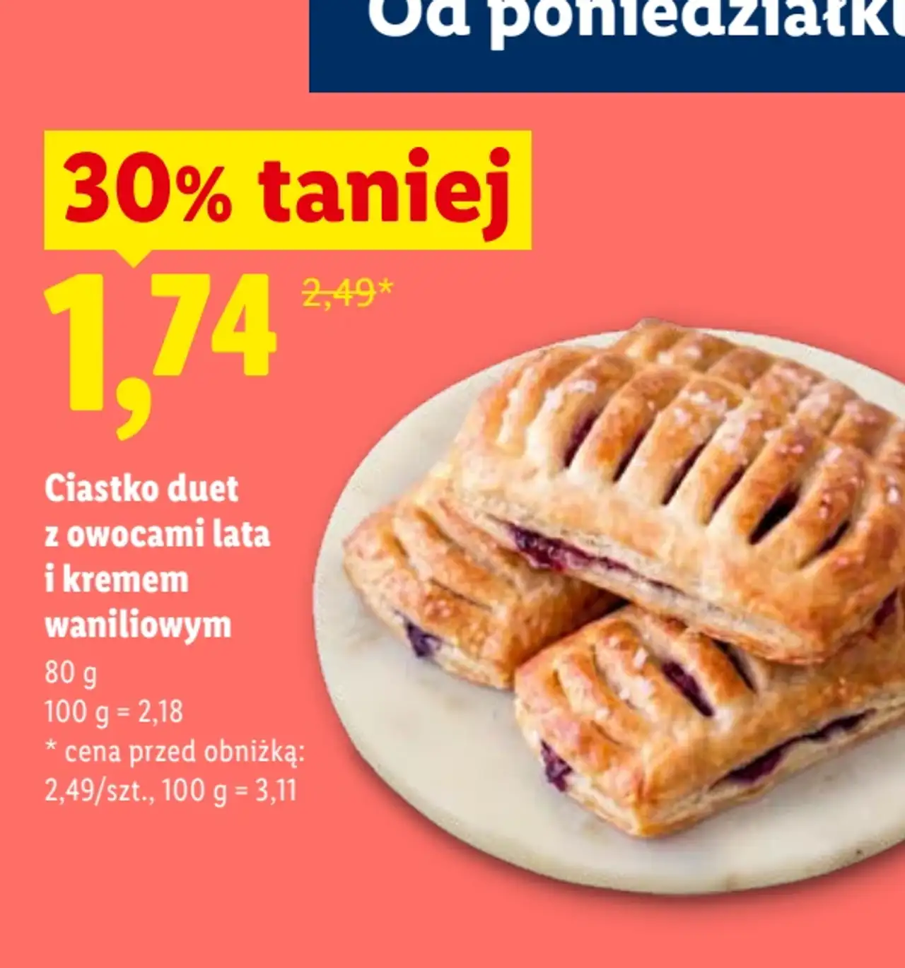 Ciastko duet z owocami lata i kremem waniliowym