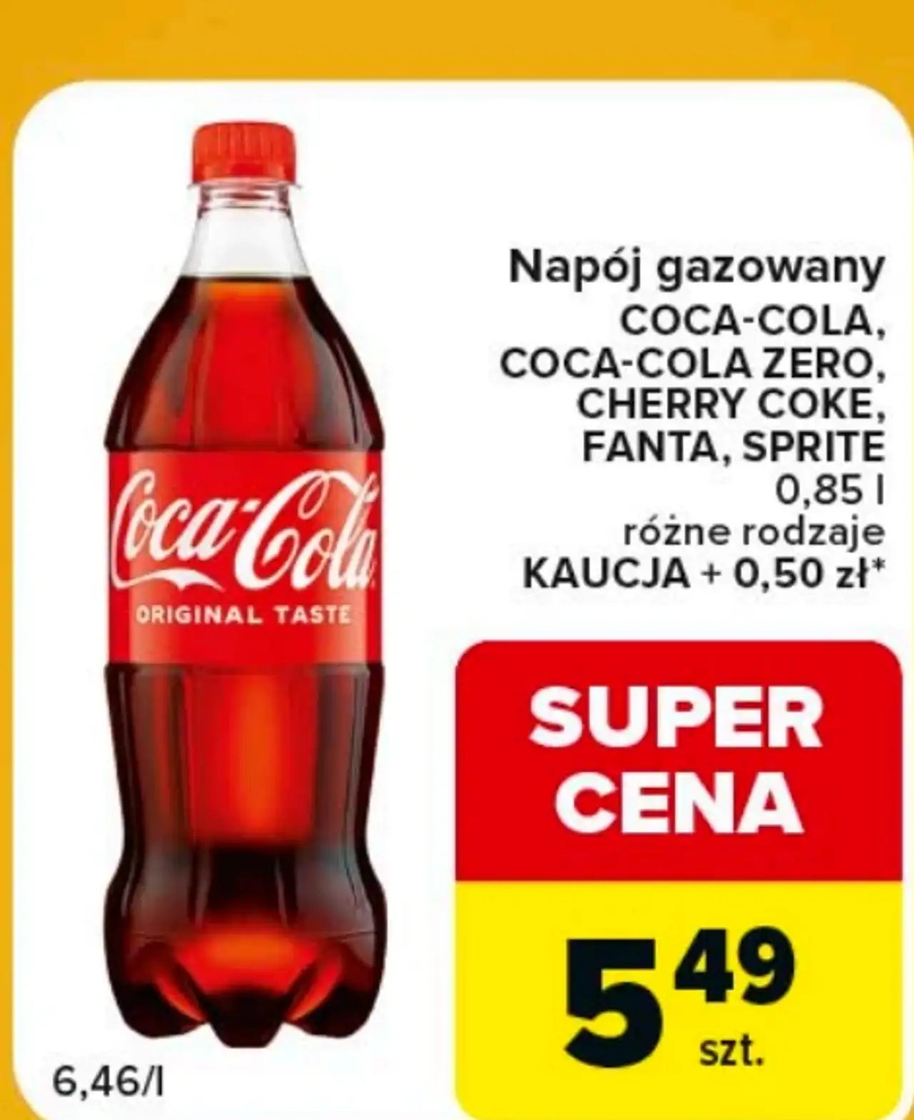 Napój gazowany Coca-Cola, Coca-Cola Zero, Cherry Coke, Fanta, Sprite
