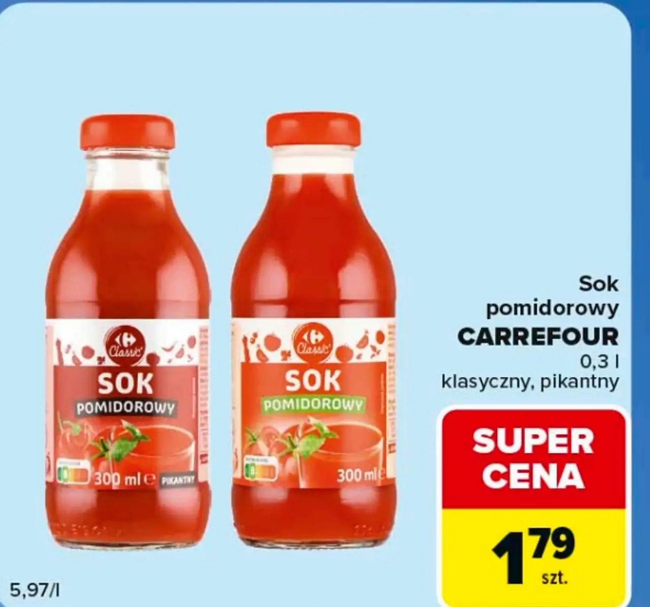 Sok pomidorowy CARREFOUR klasyczny, pikantny 0,3 l