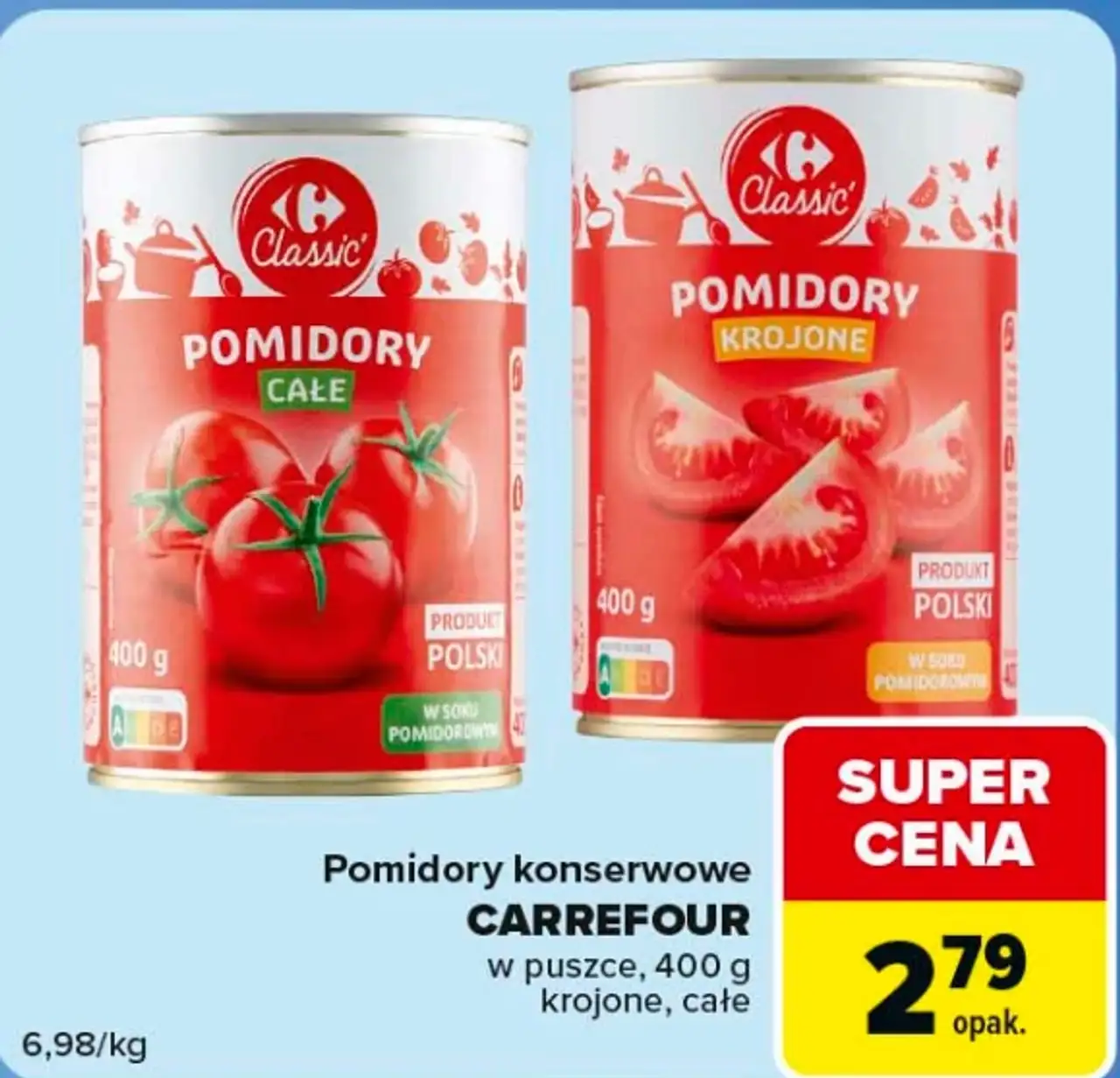 Pomidory konserwowe CARREFOUR krojonie, całe 400 g