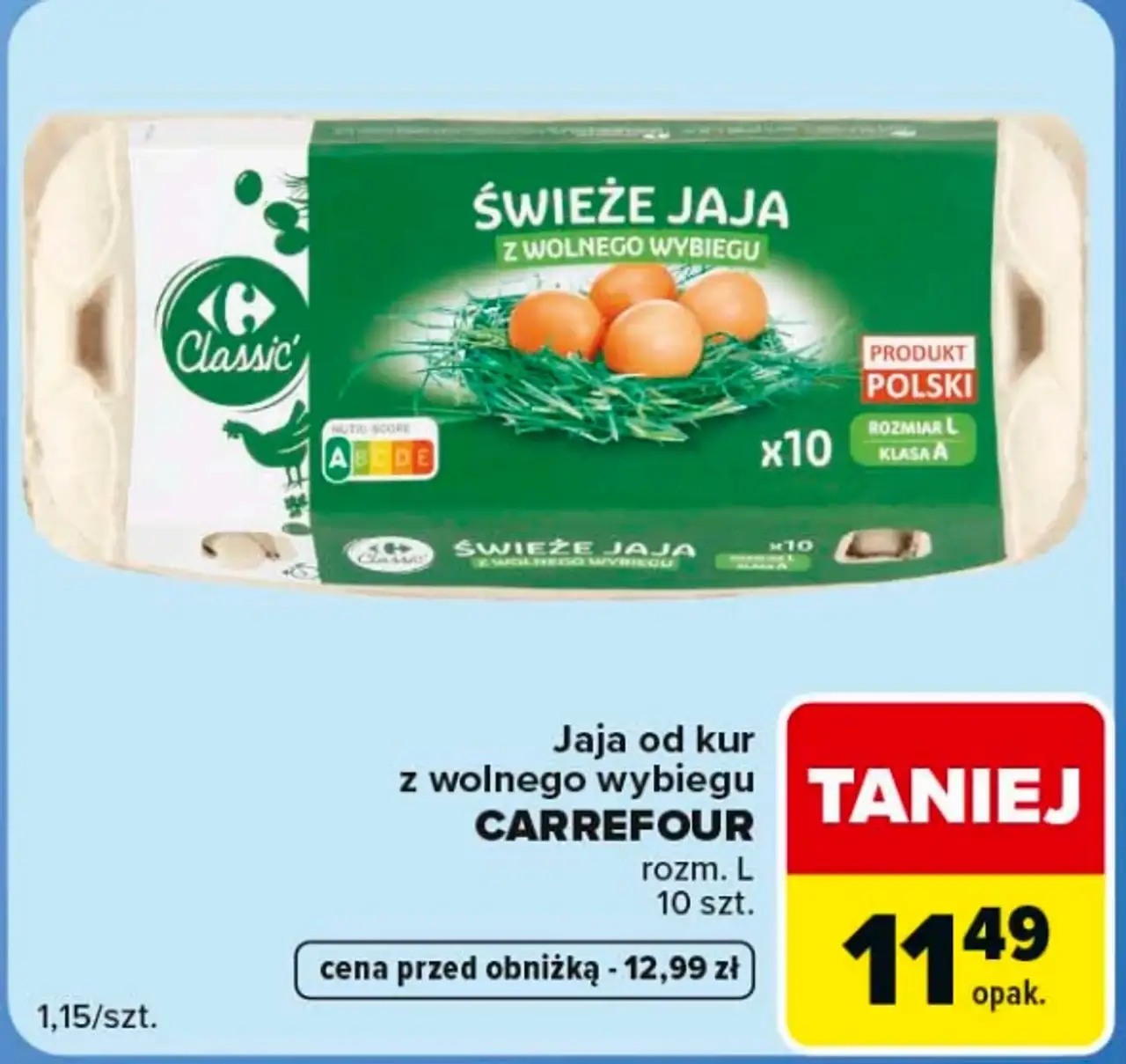 Jaja od kur z wolnego wybiegu CARREFOUR rozm. L, 10 szt.