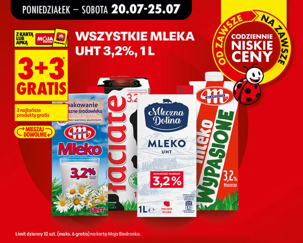 Wszystkie mleka UHT 3,2%, 1 L (Łaciate, Mleczna Dolina, Mlekovita)