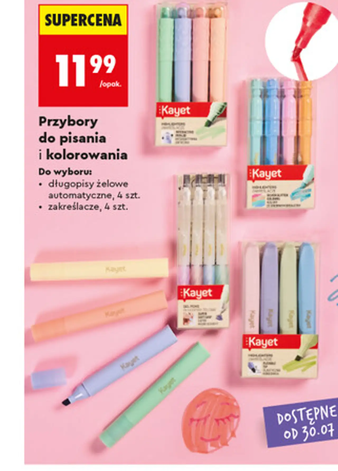 Przybory do pisania i kolorowania Kayet (długopisy żelowe / zakreślacze)