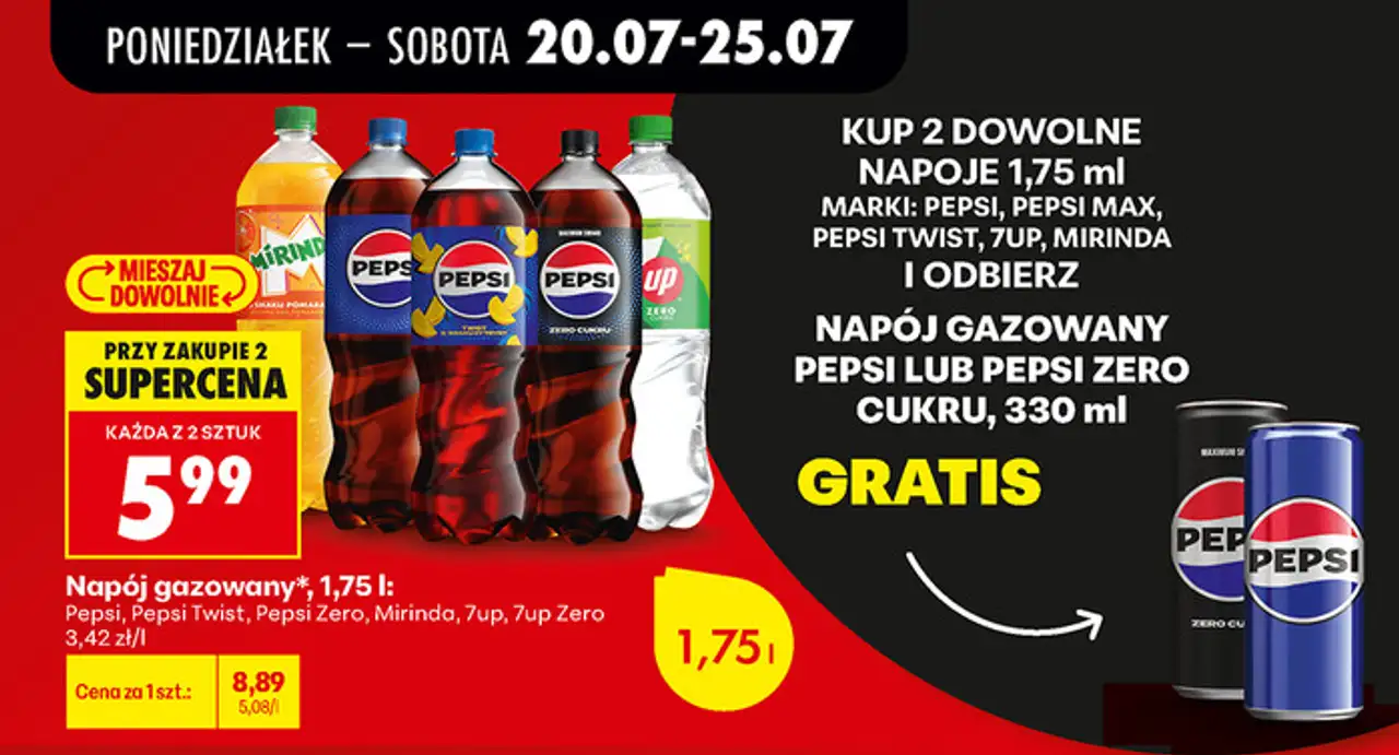 Napój gazowany Pepsi, Pepsi Twist, Pepsi Zero, Mirinda, 7up, 7up Zero