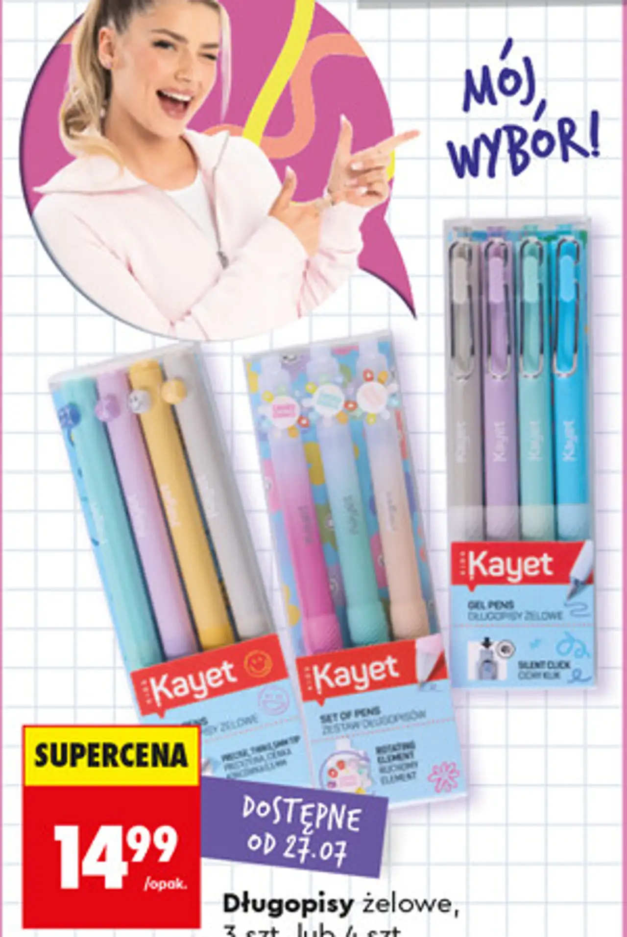 Kayet Długopisy żelowe, 3 szt. lub 4 szt.