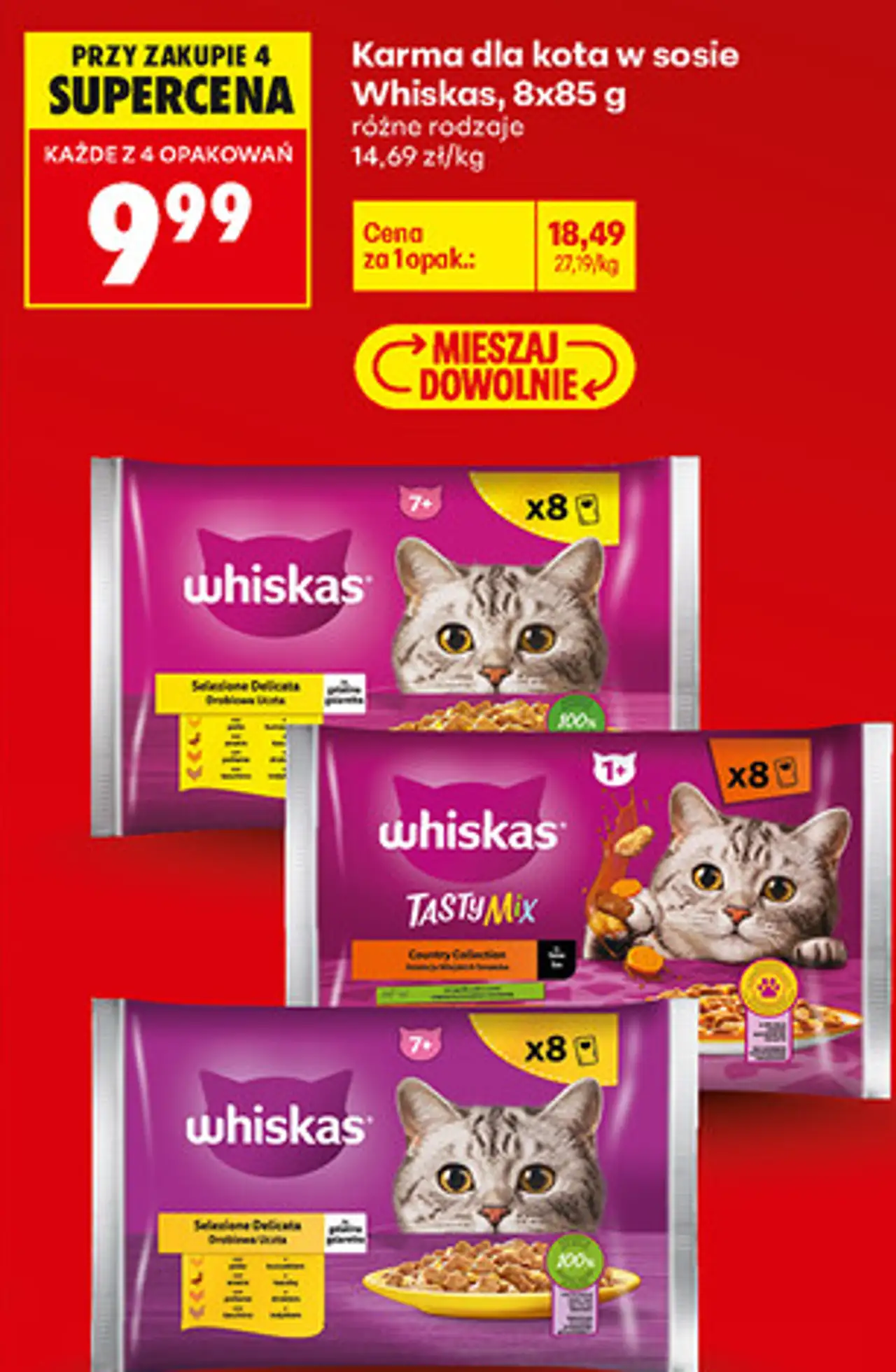 Karma dla kota w sosie Whiskas, 8x85 g