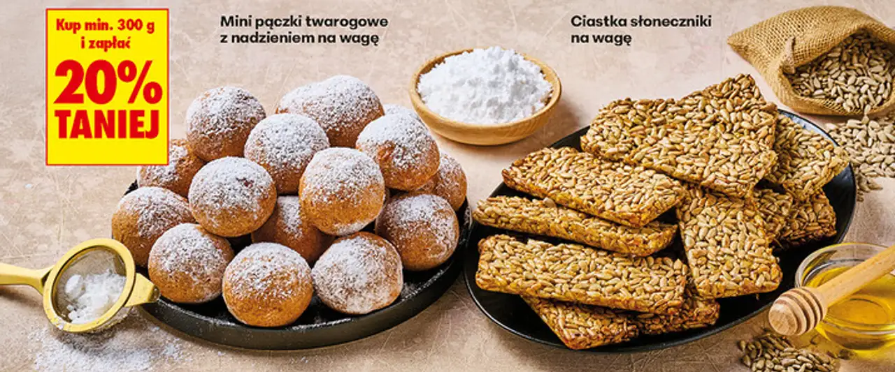 Mini pączki twarogowe z nadzieniem, Ciastka słoneczniki na wagę