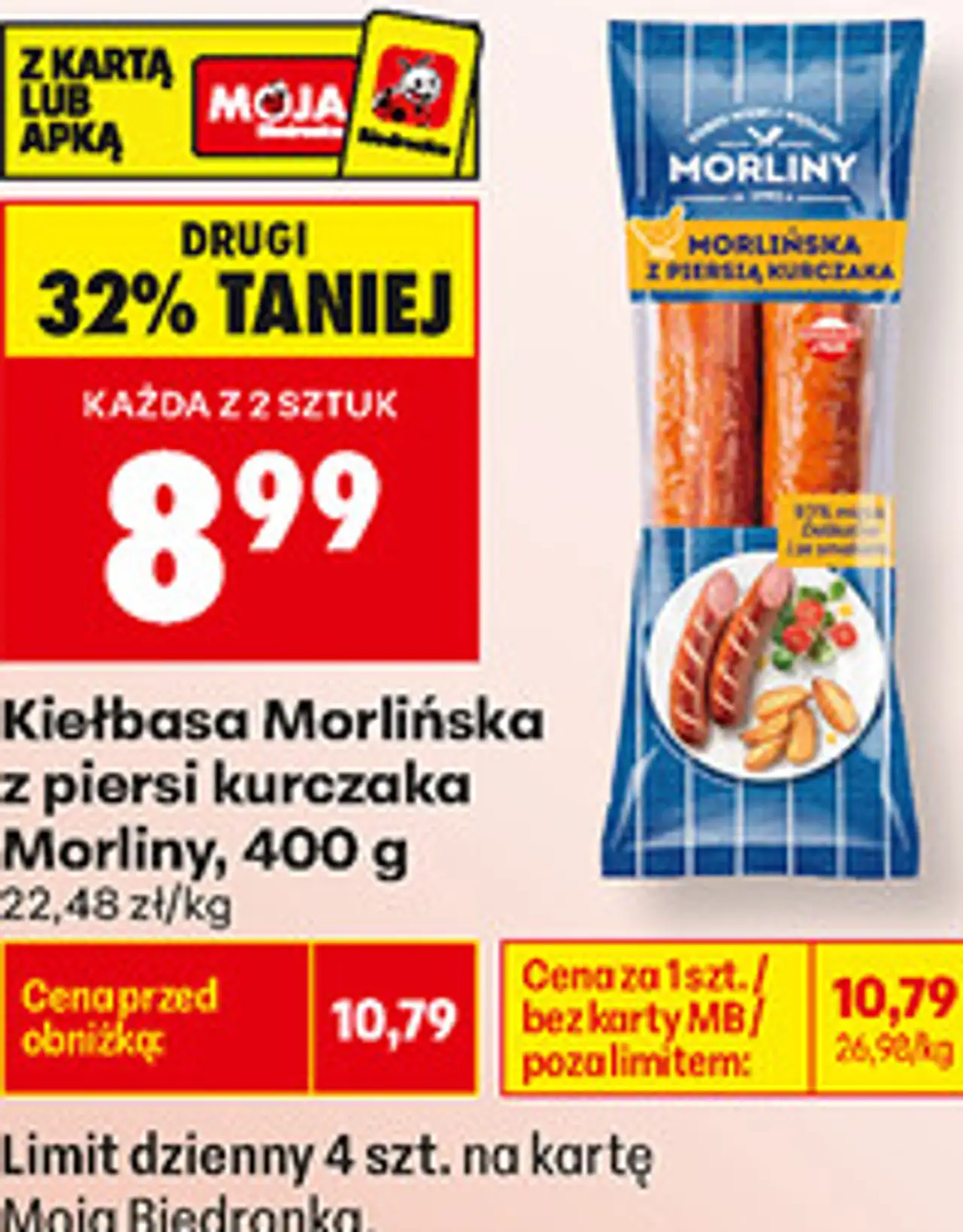 Kiełbasa Morlińska z piersi kurczaka Morliny, 400 g