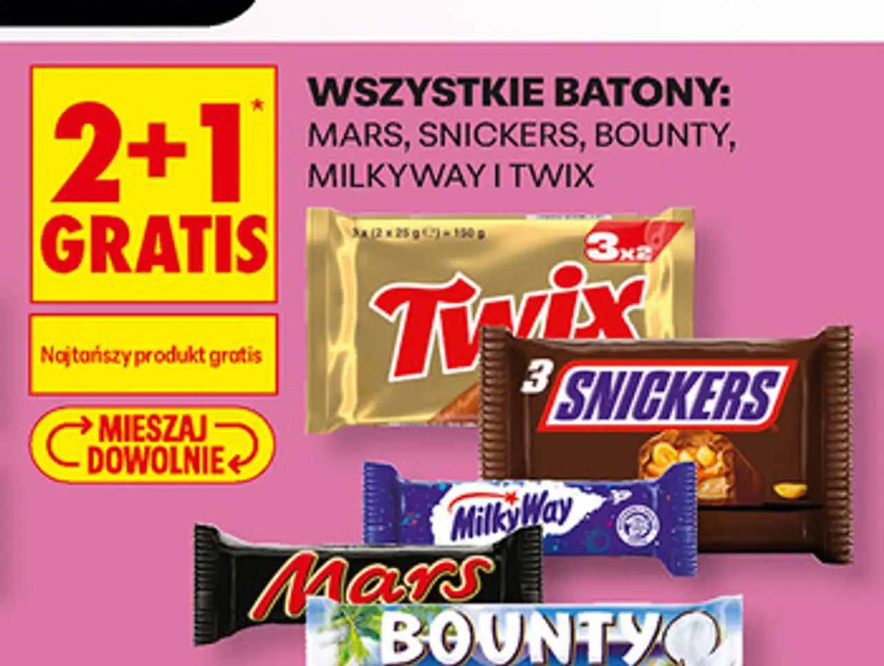 Batony: Mars, Snickers, Bounty, Milky Way i Twix