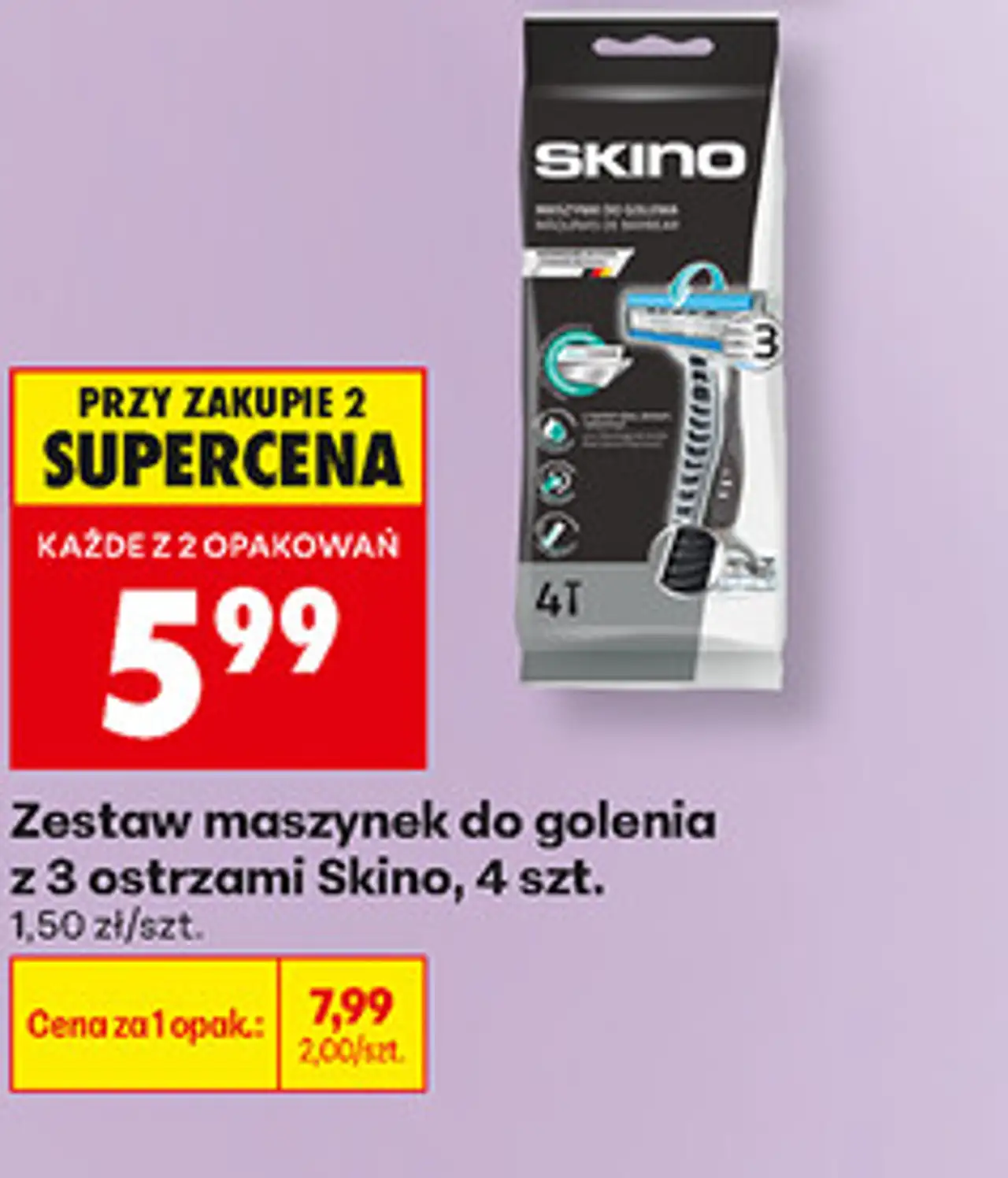 Zestaw maszynek do golenia z 3 ostrzami Skino, 4 szt.