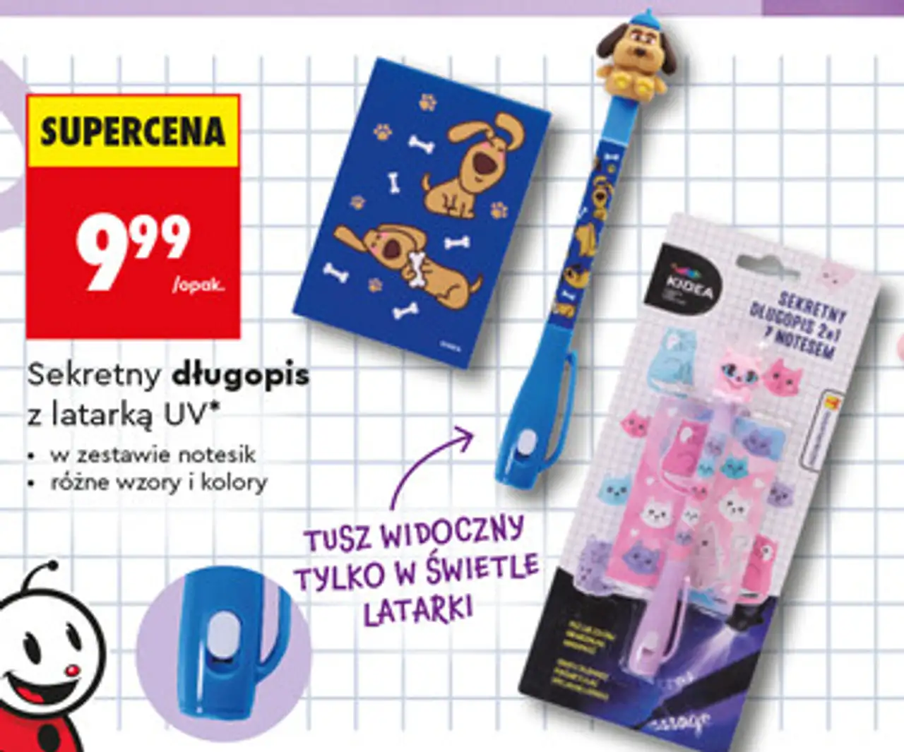 Sekretny długopis z latarką UV Kidea
