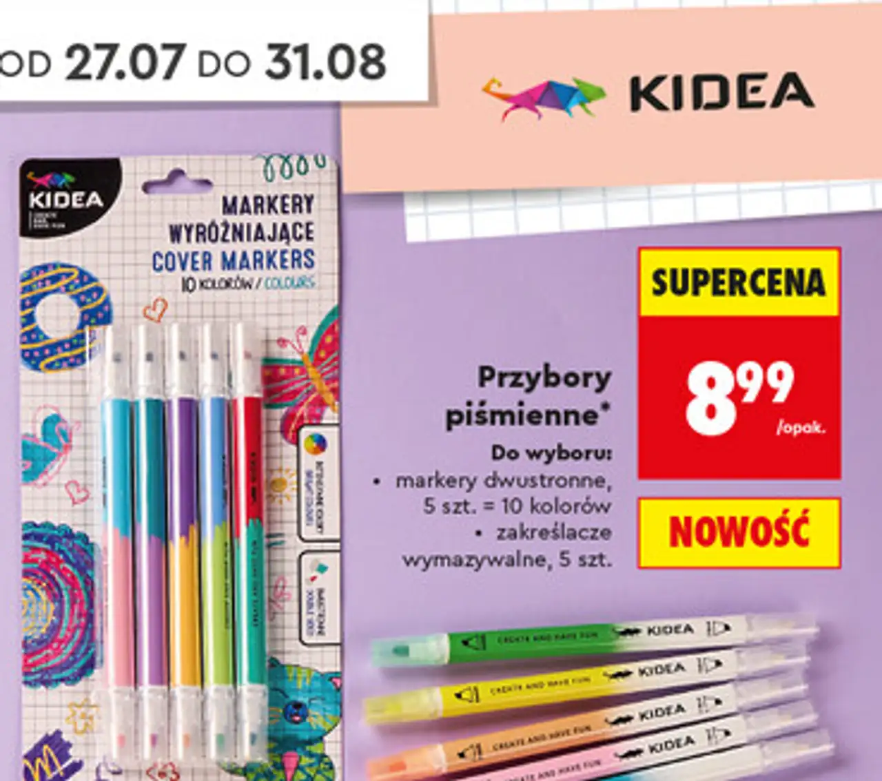 Kidea Przybory piśmienne (markery dwustronne lub zakreślacze wymazywalne)