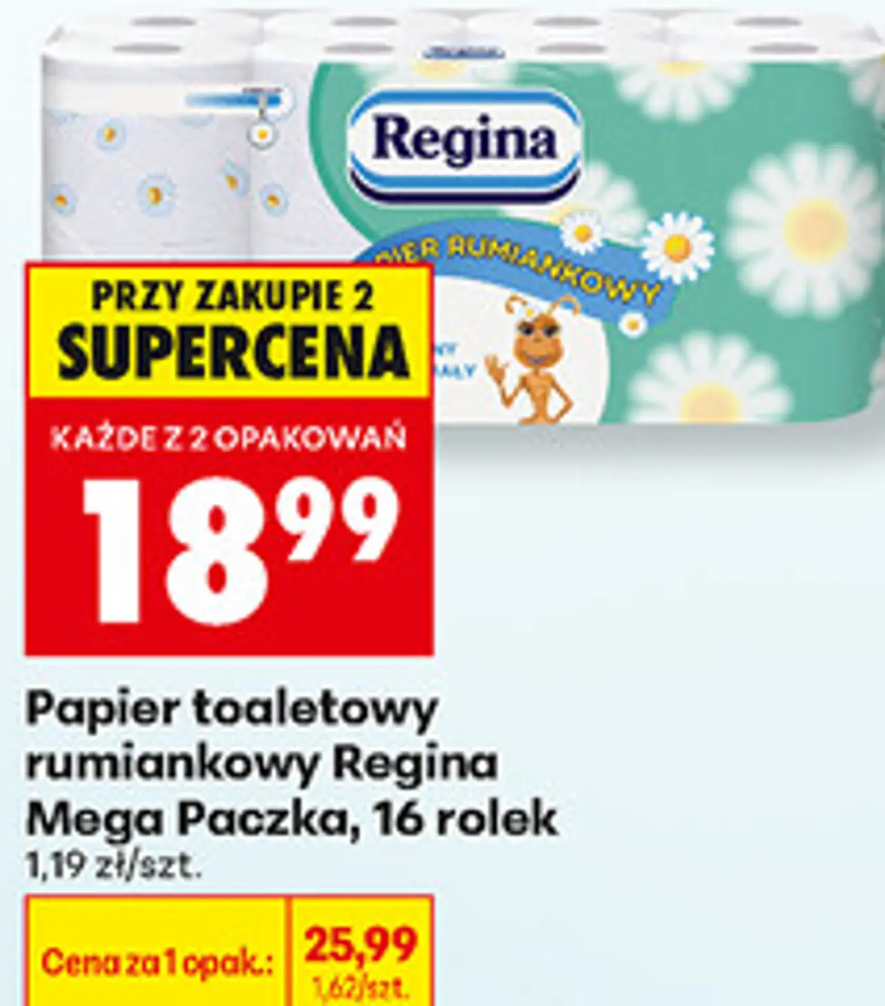 Papier toaletowy rumiankowy Regina Mega Paczka, 16 rolek