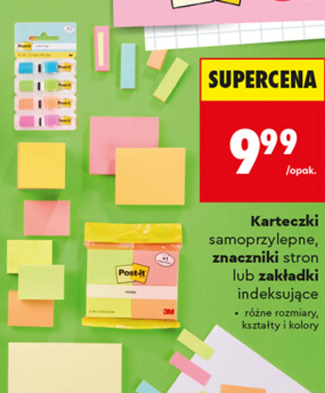 Karteczki samoprzylepne, znaczniki stron lub zakładki indeksujące Post-it