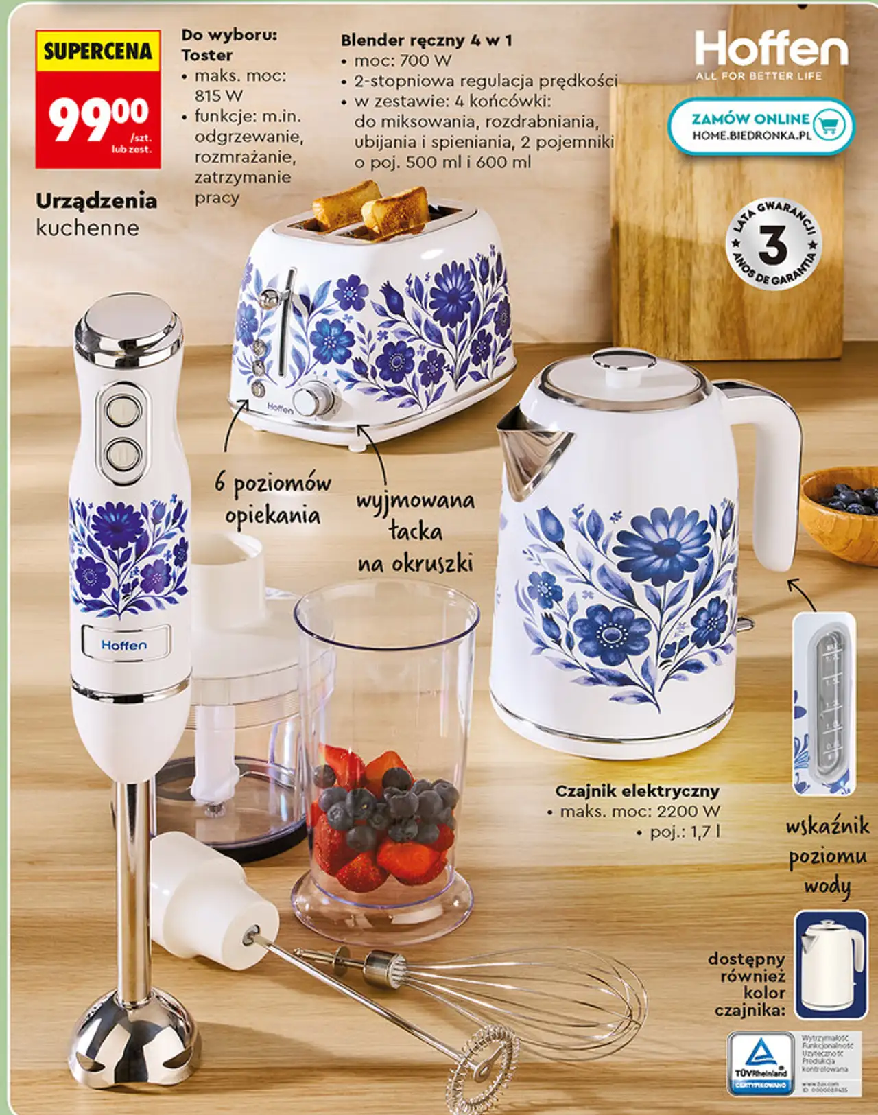 Urządzenie kuchenne Hoffen (Toster, Blender ręczny 4 w 1 lub Czajnik elektryczny)