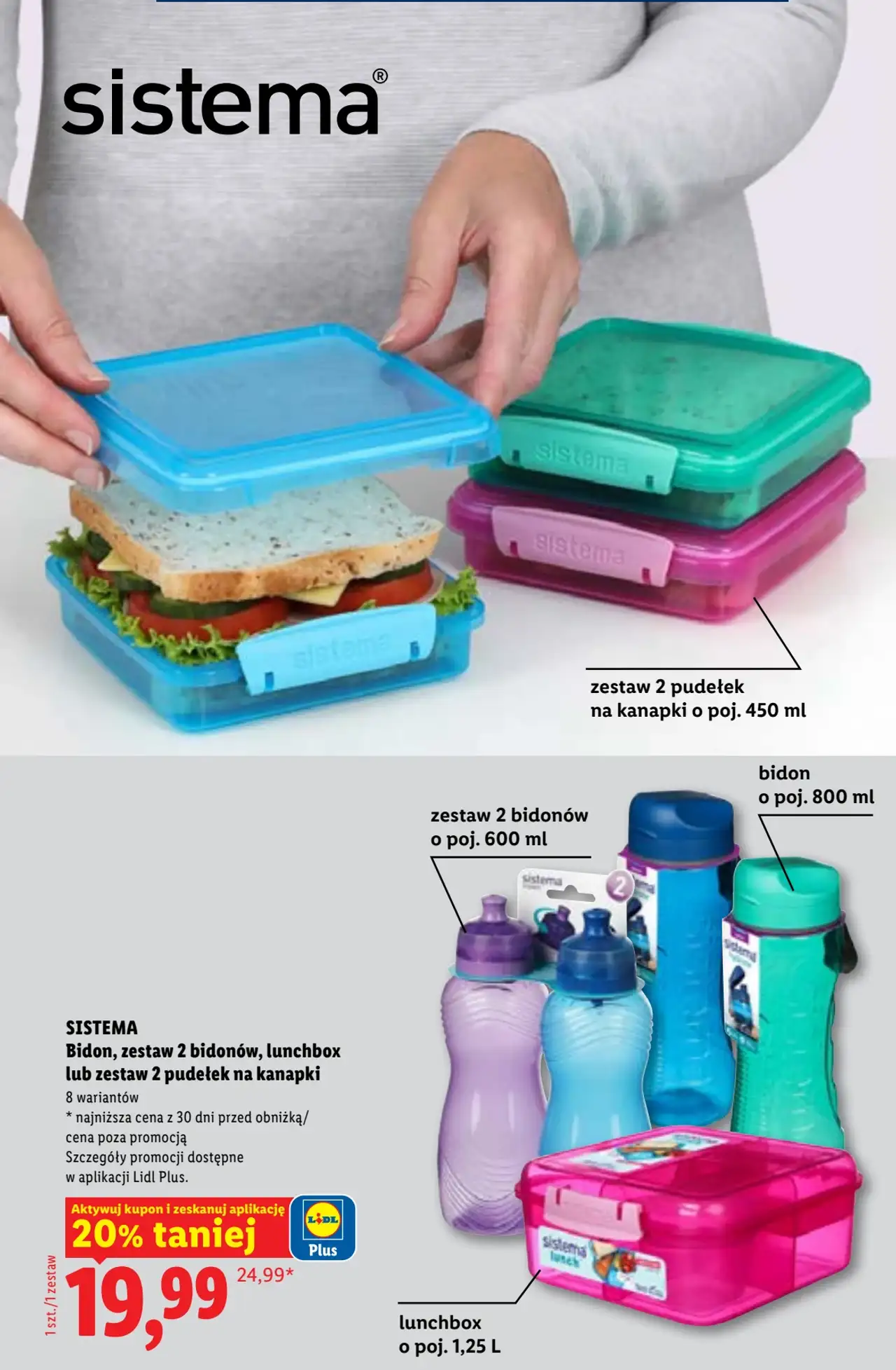 Sistema Bidon, zestaw 2 bidonów, lunchbox lub zestaw 2 pudełek na kanapki