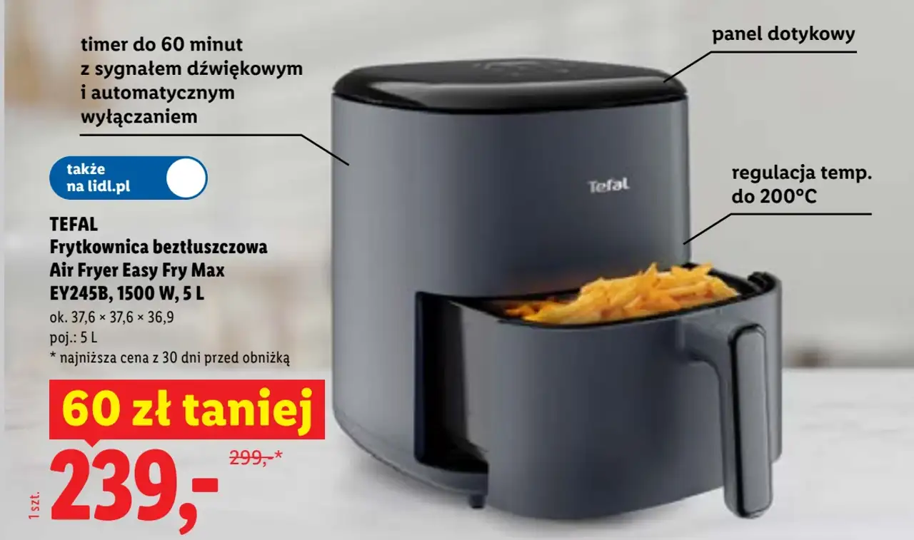 TEFAL Frytkownica beztłuszczowa Air Fryer Easy Fry Max EY245B, 1500 W, 5 L