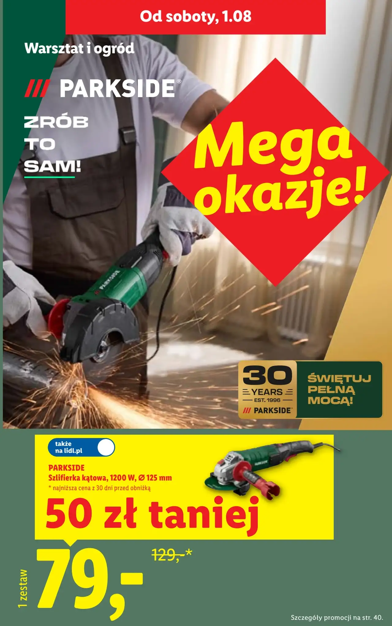 PARKSIDE Szlifierka kątowa, 1200 W, Ø 125 mm