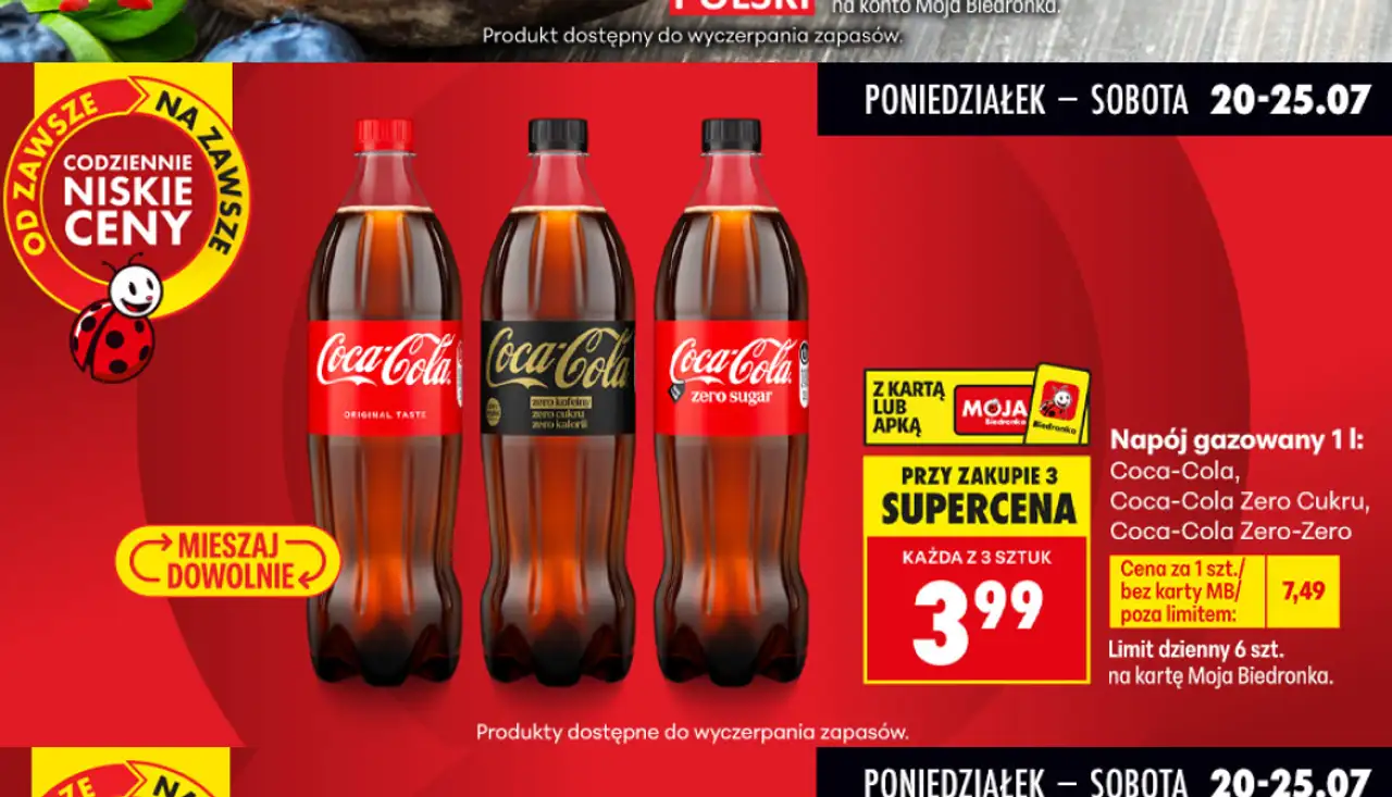 Napój gazowany Coca-Cola, Coca-Cola Zero Cukru, Coca-Cola Zero-Zero 1 l