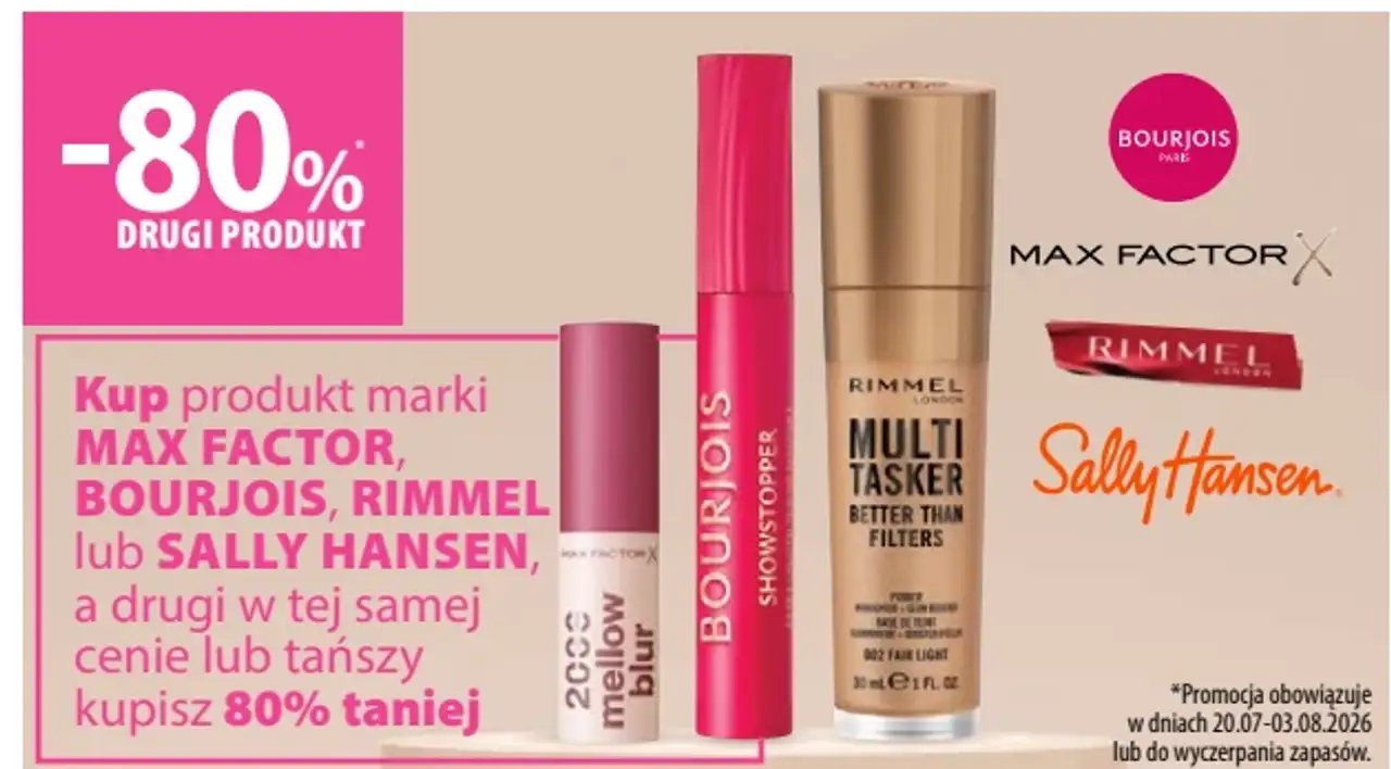 Kup produkt marki MAX FACTOR, BOURJOIS, RIMMEL lub SALLY HANSEN, a drugi w tej samej cenie lub tańszy kupisz 80% taniej