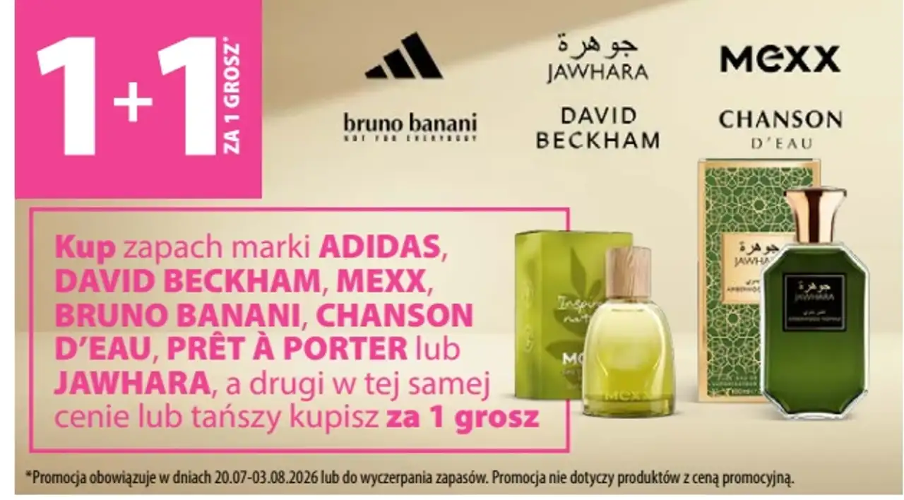 Zapachy Adidas, David Beckham, Mexx, Bruno Banani, Chanson d'Eau, Prêt à Porter lub Jawhara