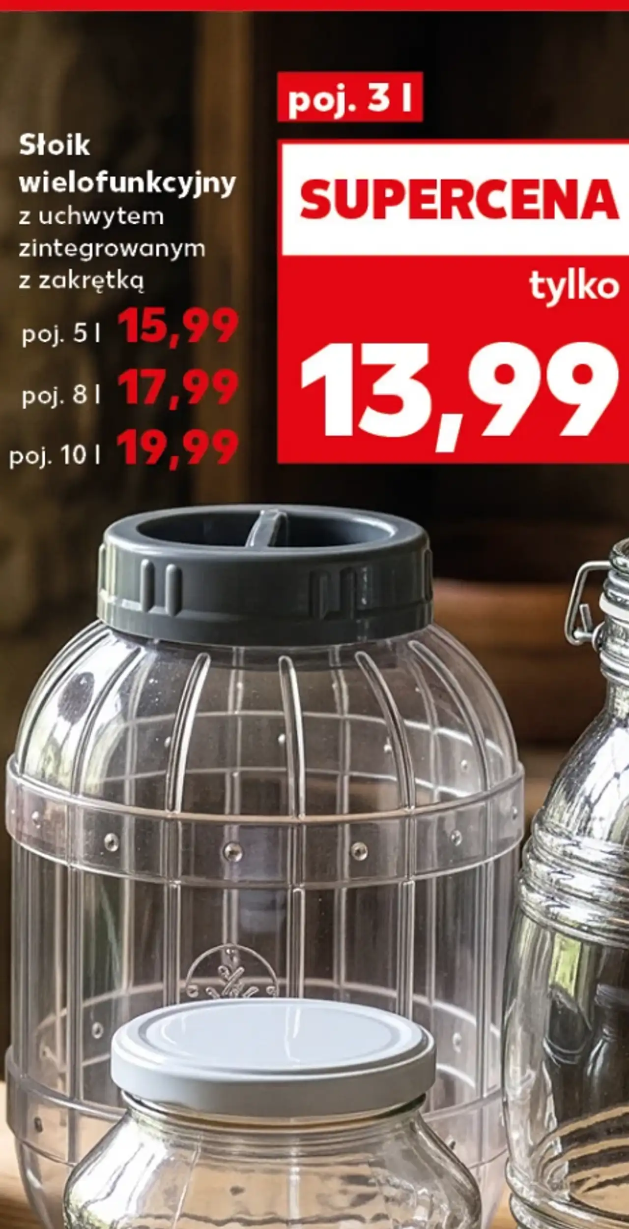 Słoik wielofunkcyjny z uchwytem zintegrowanym z zakrętką 3 l
